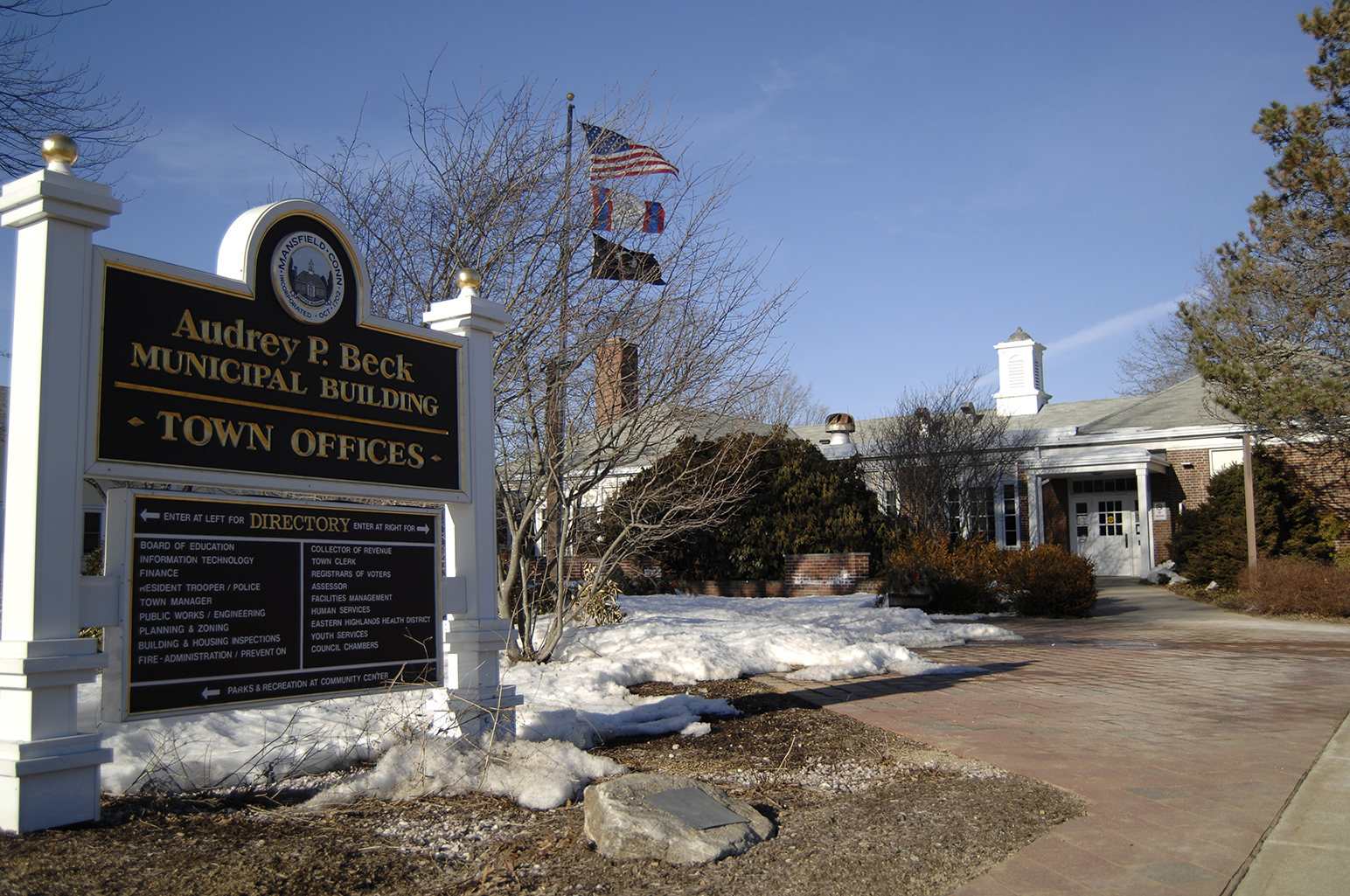 In this file photo, the Audrey P. Beck Municipal Building is seen in Mansfield, Connecticut. The town was one of five towns recognized as reaching Energize CT’s gold level Connecticut clean energy community during an awards ceremony Wednesday, Oct. 21, 2015. (File Photo/The Daily Campus)