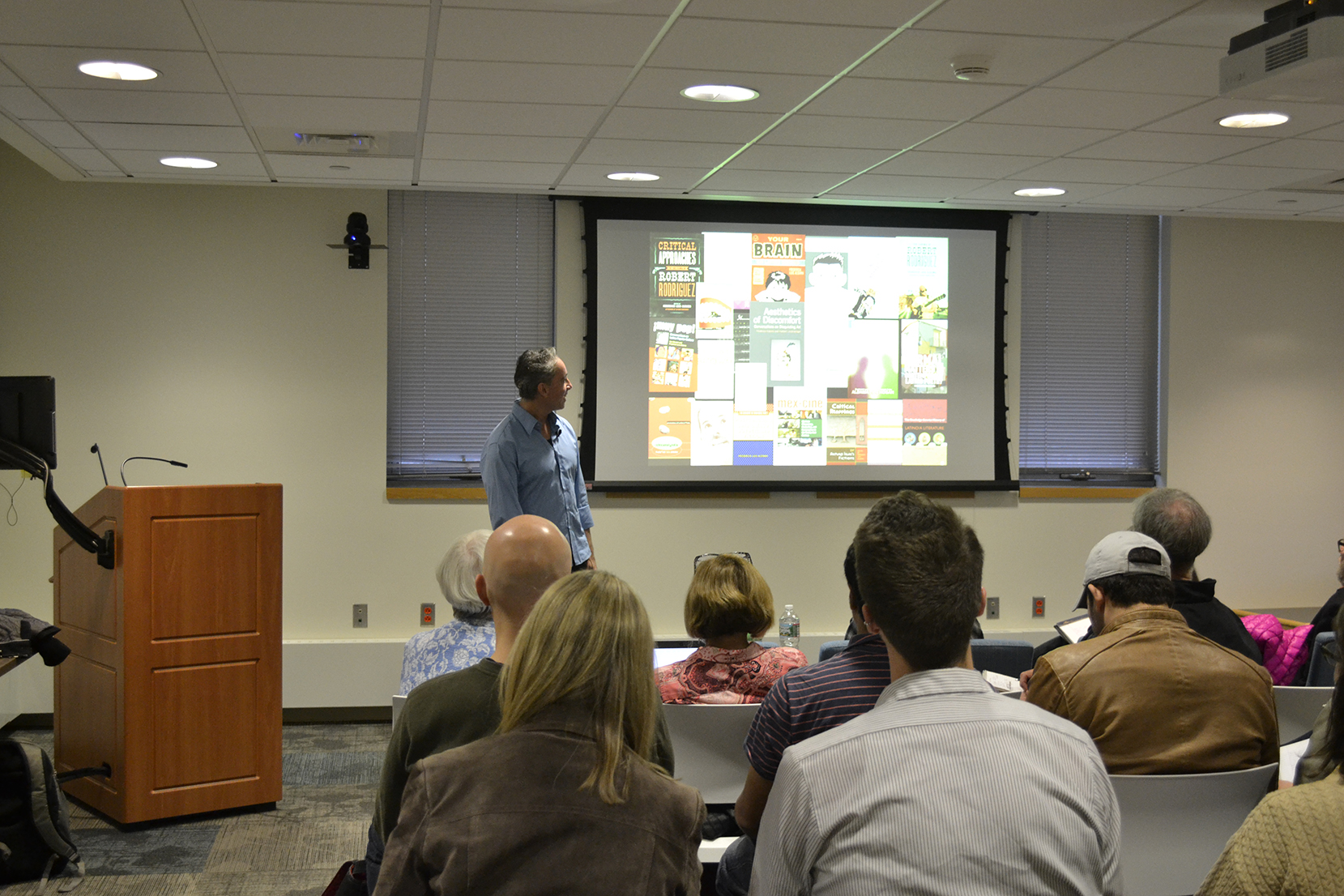 Ohio State University professor Luis Aldama is seen during his presentation "The Science of Storytelling" on Monday, Nov. 2, 2015. (Rebecca Newman/The Daily Campus)