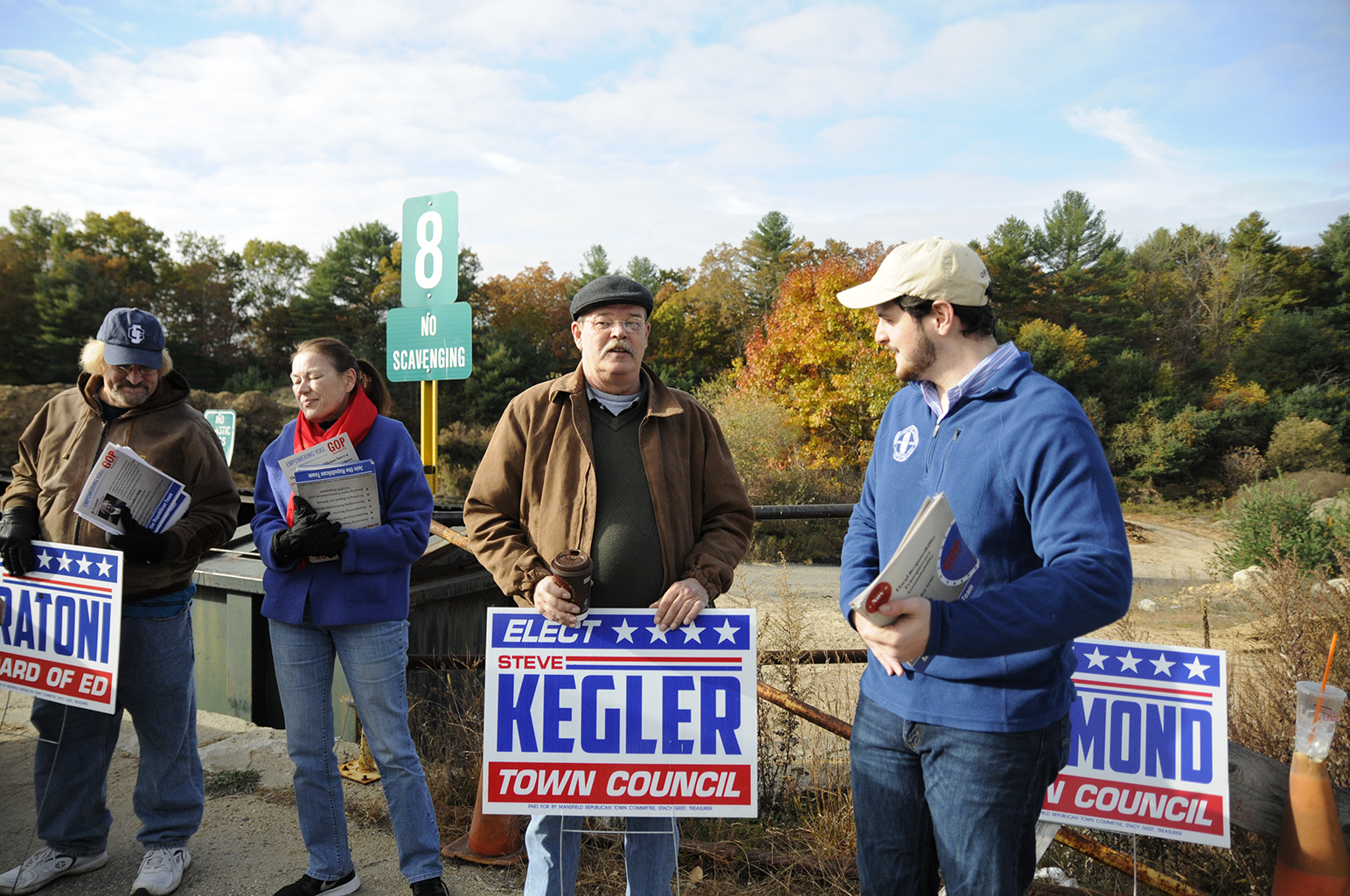 The Mansfield Republicans ran three candidates for the three minority seats on the Mansfield Town Council. Republican town council candidates pictured right to left at the Mansfield Transfer Station: Mark Sargent (new entry), Steve Kegler (incumbent) and Virginia Raymond (incumbent). (Amar Batra/The Daily Campus)