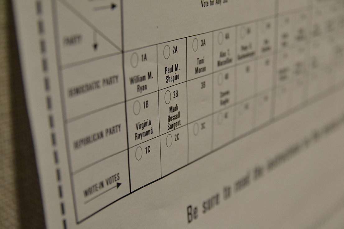 In this photo, a sample ballot from the Mansfield Municipal Election is seen. (Amar Batra/The Daily Campus)