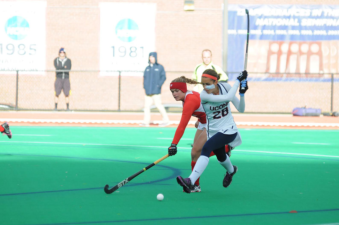 UConn forward Charlotte Veitner takes a shot during the Huskies' 5-0 victory over Boston University on Oct. 18, 2015. UConn is looking to win their third straight national championship. (Jason Jiang/The Daily Campus). 