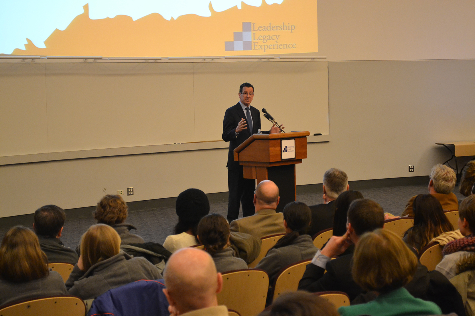 In this file photo, Connecticut Gov. Dan Malloy speaks in Laurel Hall at the University of Connecticut on Feb. 26, 2014. Malloy and Attorney General George Jepsen said they stand in support of the Clean Power Plan, developed by President Barack Obama and the Environmental Protection Agency (EPA). (File Photo/The Daily Campus)