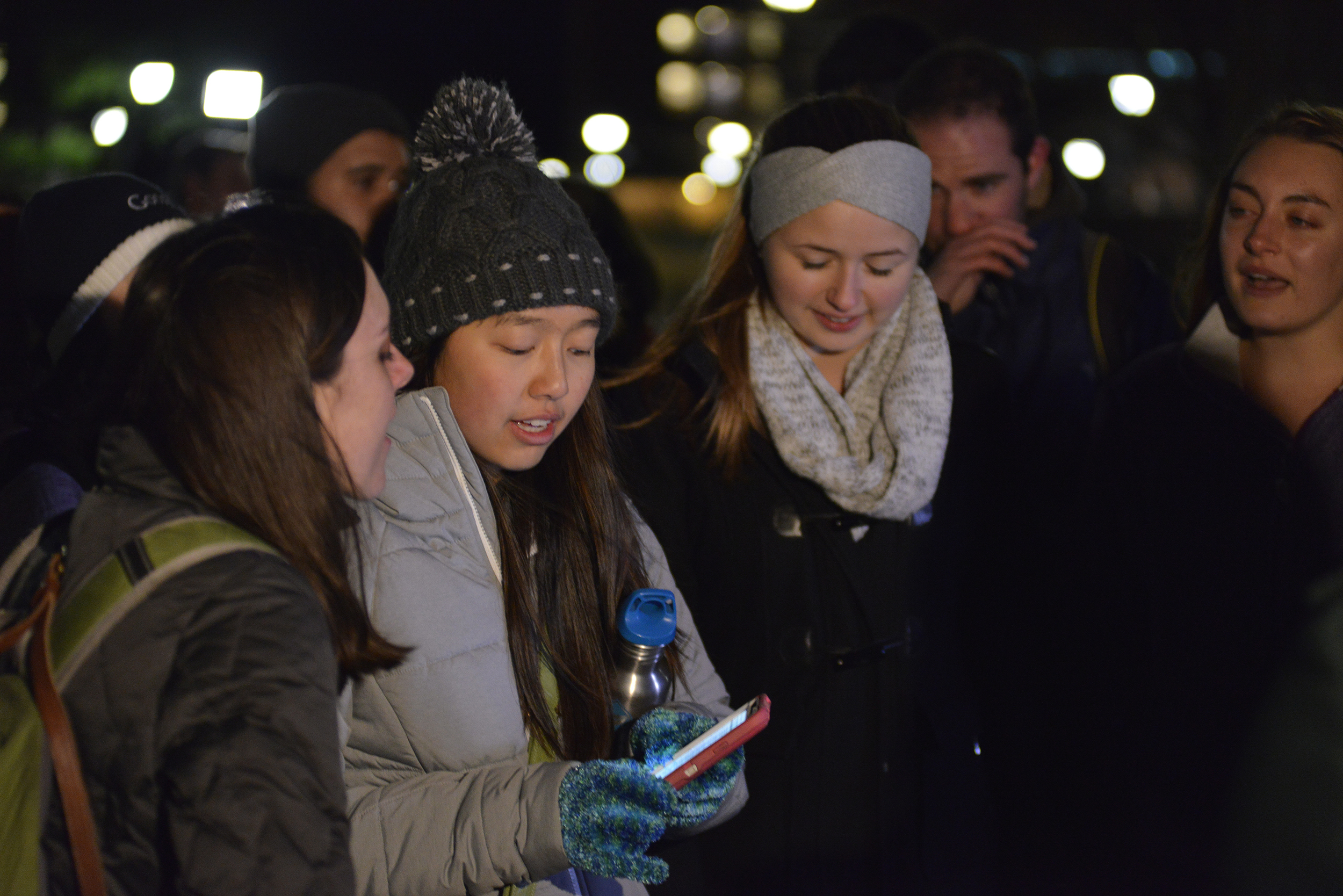 Students are seen at a prayer vigil sponsored by Cru at UConn, an interdenominational Christian organization, on Fairfield Way in Storrs, Connecticut on Saturday, Nov. 14, 2015. Around 20 students attended the vigil. (Jason Jiang/The Daily Campus)