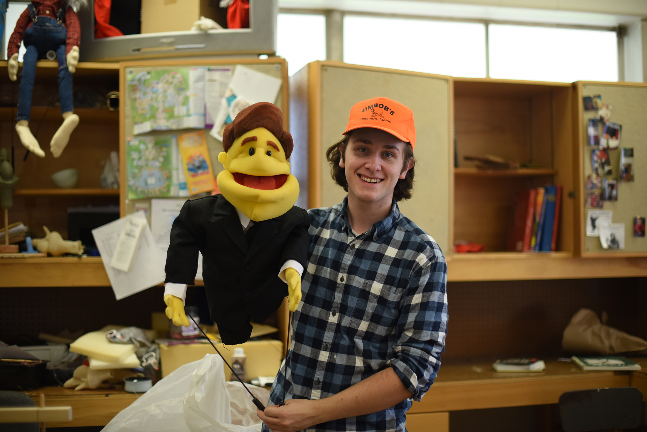 In this photo, fifth-semester puppet arts major John Cody is pictured. “Puppetry tricks you into seeing something you’re not,” Cody said. “You’re not actually seeing a living, breathing thing... It’s all one big trick, but it’s fun, and it takes a lot of effort.” (Allen Lang/The Daily Campus)