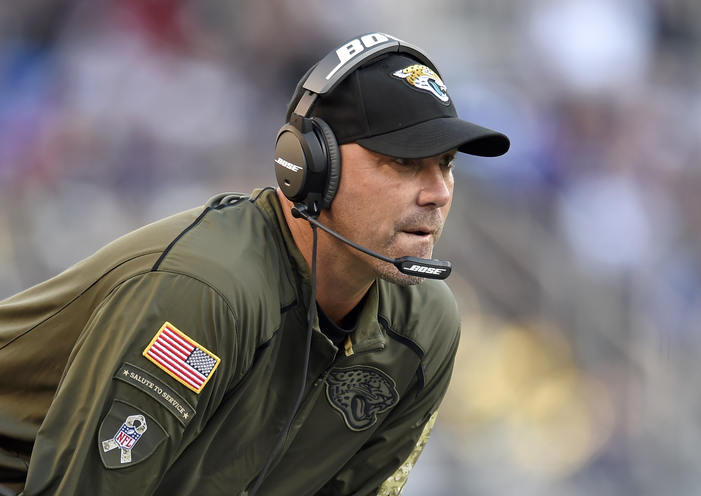 Jacksonville Jaguars head coach Gus Bradley watches the second half an NFL football game against the Baltimore Ravens, Sunday, Nov. 15, 2015, in Baltimore. (Gail Burton/AP)