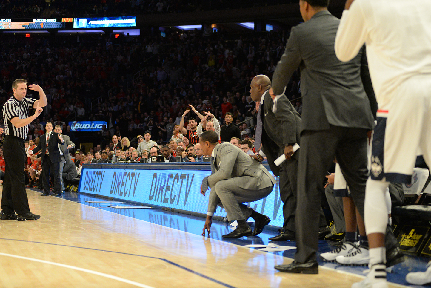 UConn head coach Kevin Ollie is seen receiving a technical foul during the Huskies' game against No. 6 Maryland on Tuesday, Dec. 8, 2015. (Ashley Maher/The Daily Campus)