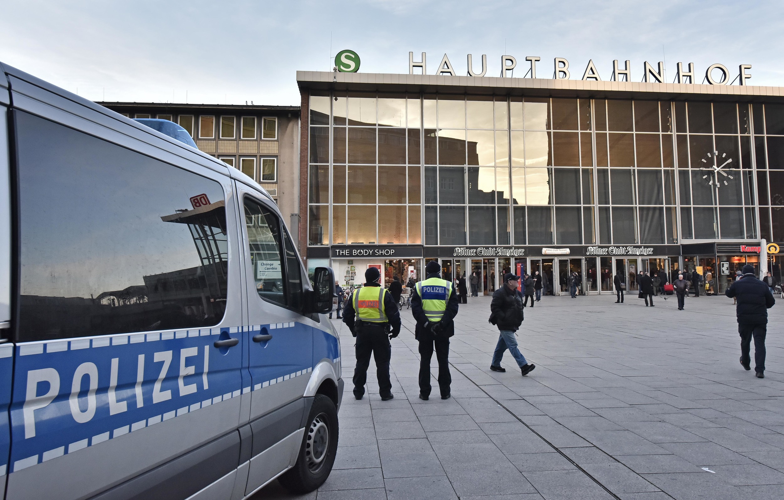 Police patrol in front of the main train station in Cologne, Germany, Monday, Jan. 18, 2016. A first suspect of the New Year’s Eve sexual assaults and robberies in Cologne was arrested over the weekend. Authorities in Germany have arrested a 26-year-old Algerian man on suspicion of committing a sexual assault in Cologne during New Year's celebrations. (Martin Meissner/AP)