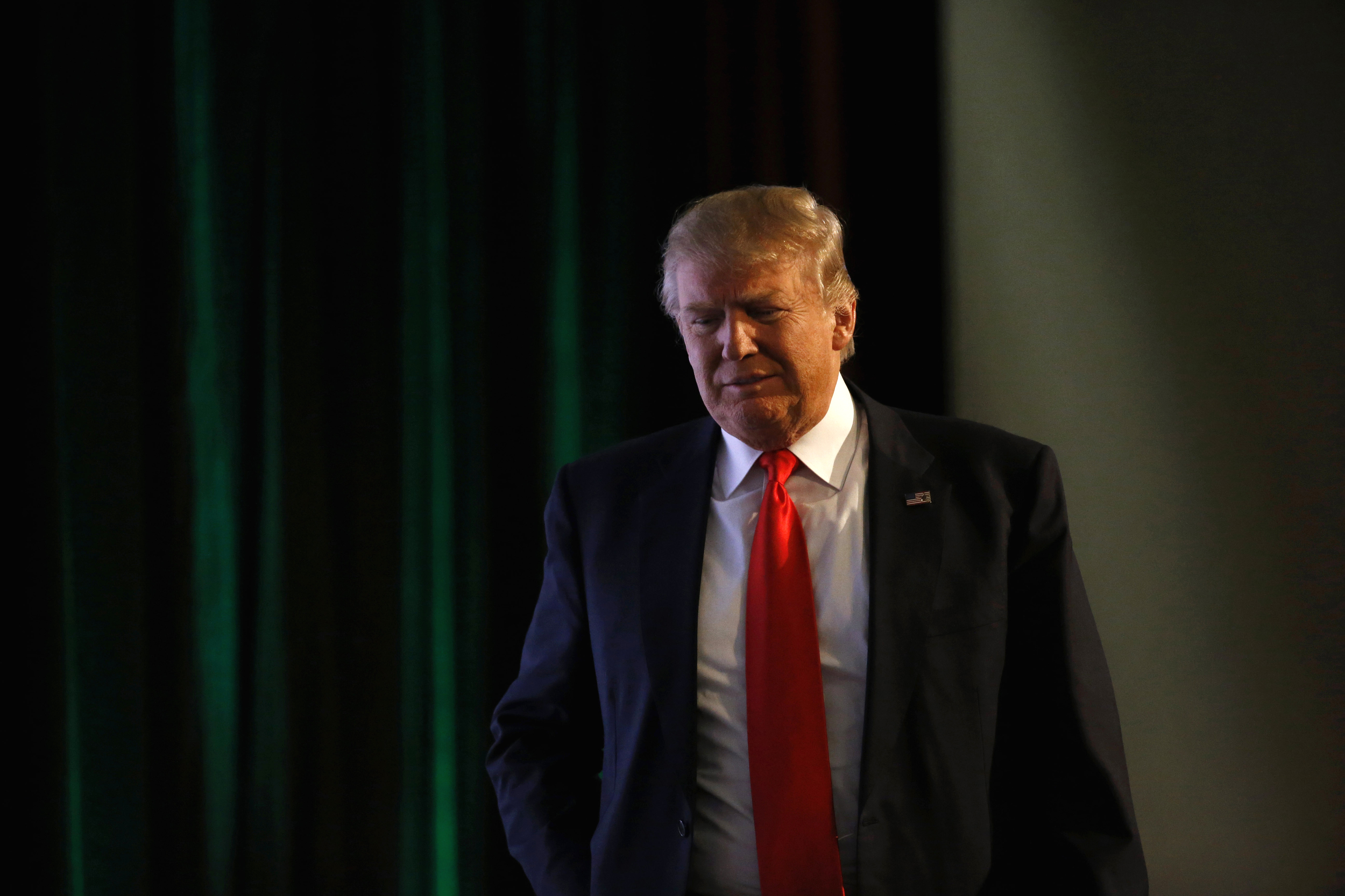 Republican presidential candidate Donald Trump walks onstage before speaking at the Iowa Renewable Fuels Summit in Altoona, Iowa, Tuesday, Jan. 19, 2016. (Patrick Semansky/AP)