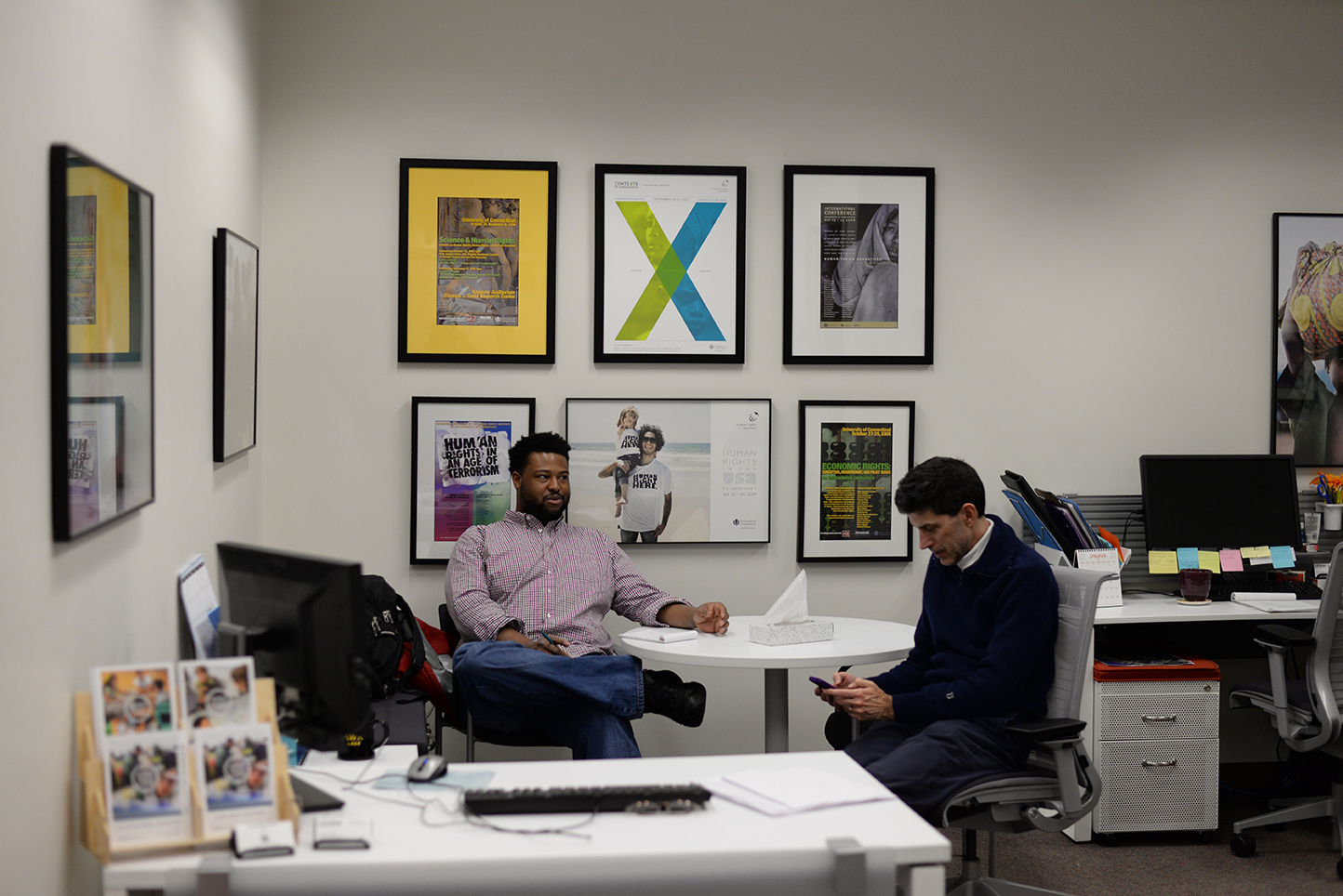Staff of the Uconn Human Rights Institute met in their office in the Dodd Center on Tues., Jan. 20. The institute recently received their largest donation of $4 million, and will potentially receive $2 million more. (Amar Batra/The Daily Campus)