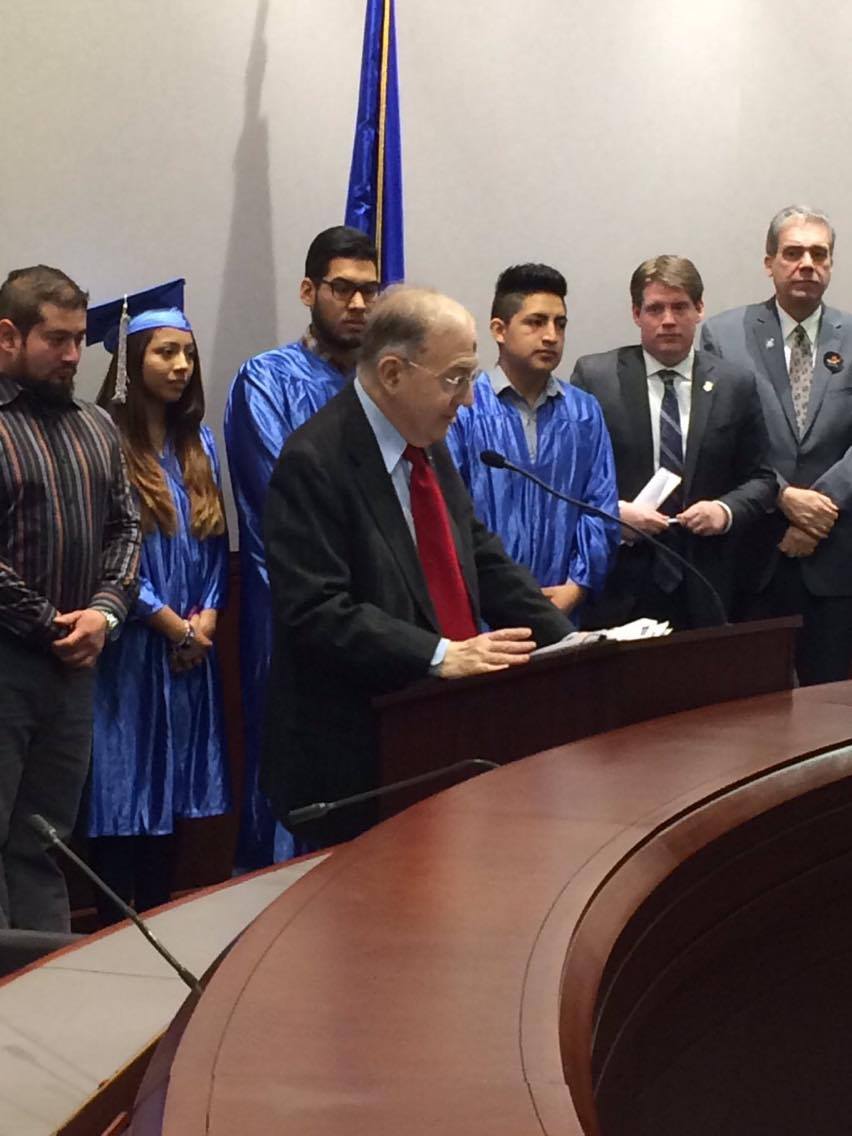 Senate President Pro Tem Martin M. Looney (D-New Haven) addresses the press in the Legislative Office Building in Hartford. The press conference was conducted by Connecticut Students for a Dream (C4D). (Sten Spinella/Daily Campus)