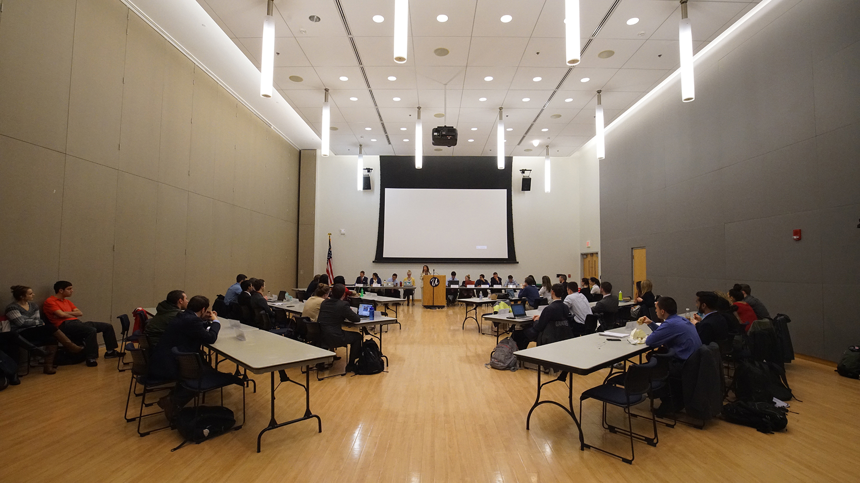 The USG Judiciary meets in the Student Union Ballroom. In their last session, USG appointed one justice too many, bringing the total to six. Their constitution stipulates that only five justices can serve at once. (Erming Gao/The Daily Campus)