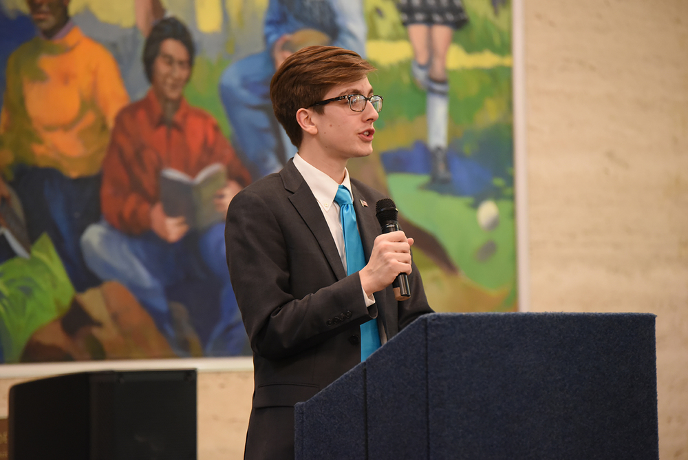 Undergraduate Student Government presidential candidate Daniel Byrd speaks during a USG election forum in the UConn Student Union in Storrs, Connecticut on Thursday, Feb. 26, 2016. (Allen Lang/The Daily Campus)