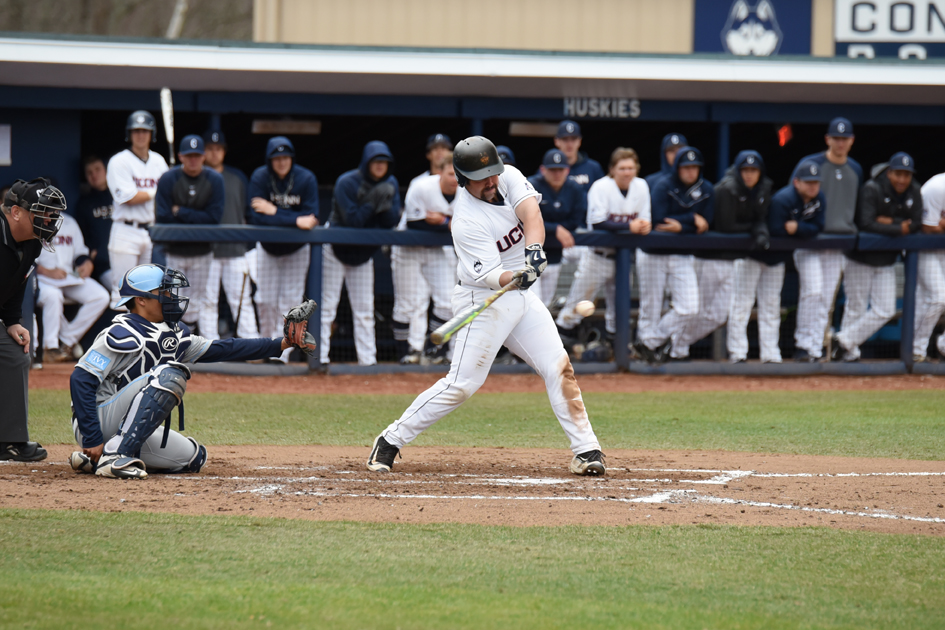 Joe DeRoche-Duffin takes a swing during UConn's game against Columbia at J.O. Christian Field on March 26, 2016. On Tuesday, UConn defeated Boston College 9-4. (Zhelun Lang/The Daily Campus)