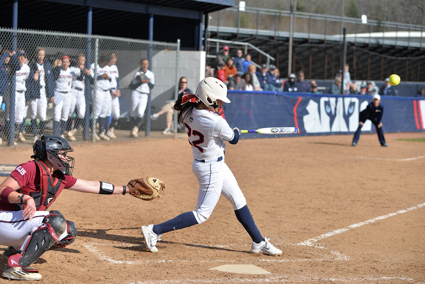 Alyssa Gardea takes a swing during UConn's 7-4 loss to UMass at the Burrill Family Field on Tuesday April 19, 2016. (Amar Batra/The Daily Campus)