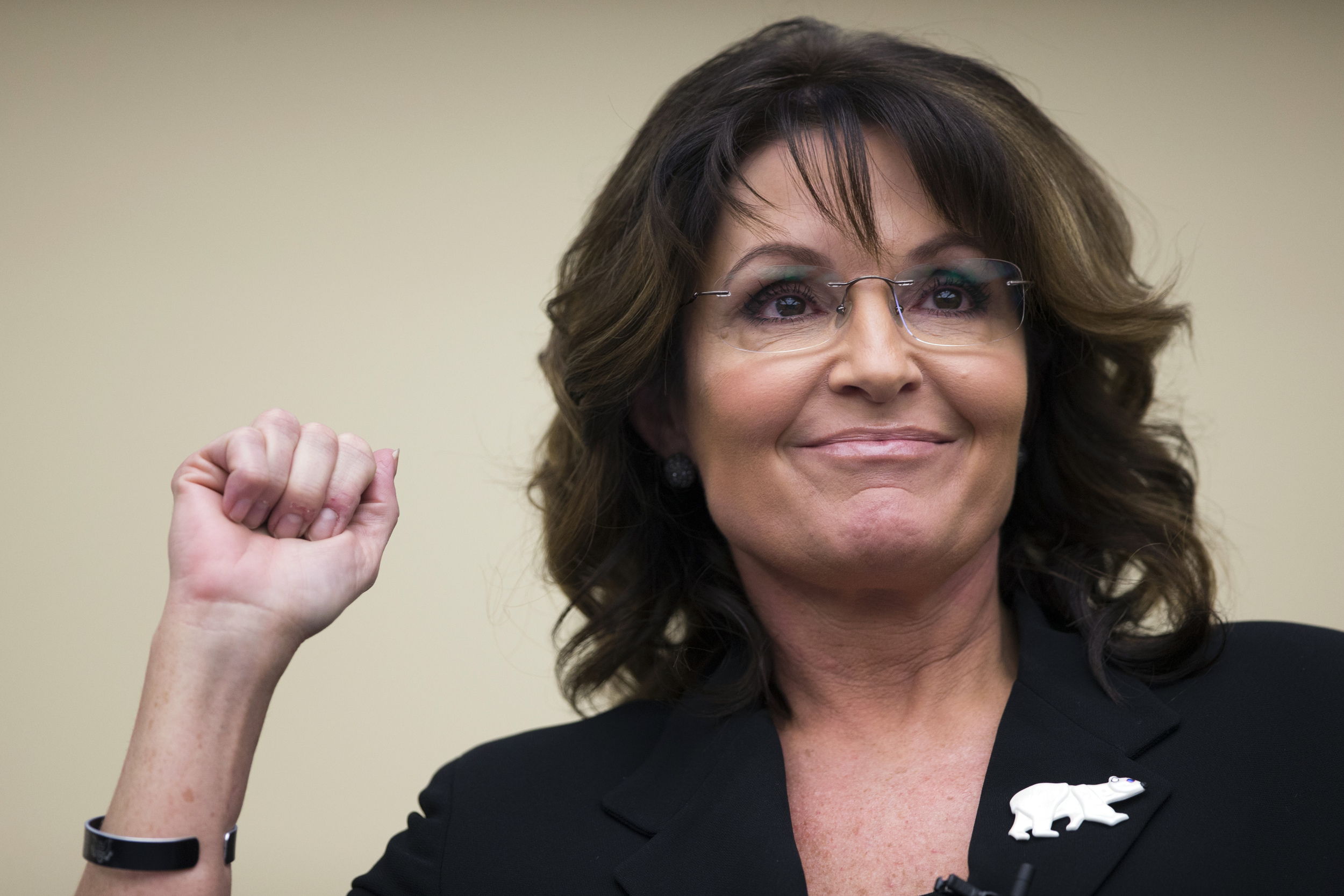 Sarah Palin speaks during a panel discussion before a preview of the film "Climate Hustle" on Capitol Hill, on Thursday, April 14, 2016, in Washington. Palin says voters won’t stand for it if Republican power brokers try to take the presidential nomination away from Donald Trump or Ted Cruz at the GOP convention this summer. (AP Photo/Evan Vucci)