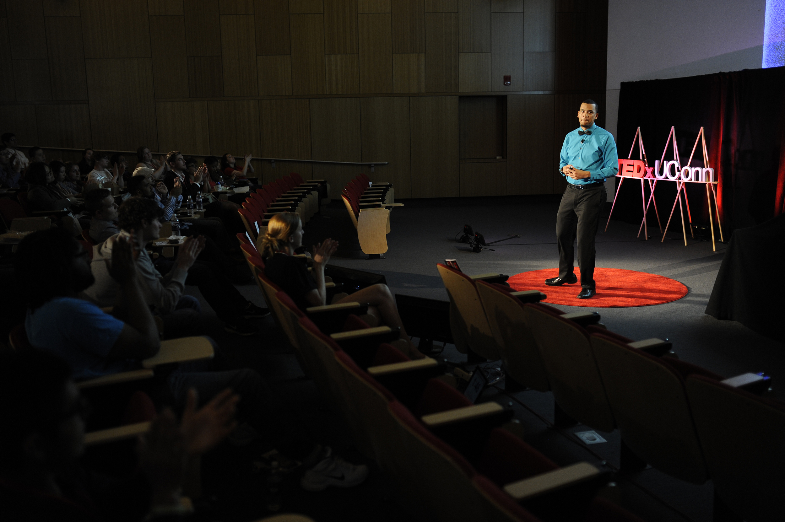Michael Mallery Jr., a member of UConn’s Office of Diversity and Inclusion and founder of I'm So Educated, speaks during a TEDxUConn event in Oak Hall on the UConn campus in Storrs, Connecticut on Sunday, April 24, 2016. (Jason Jiang/The Daily Campus)