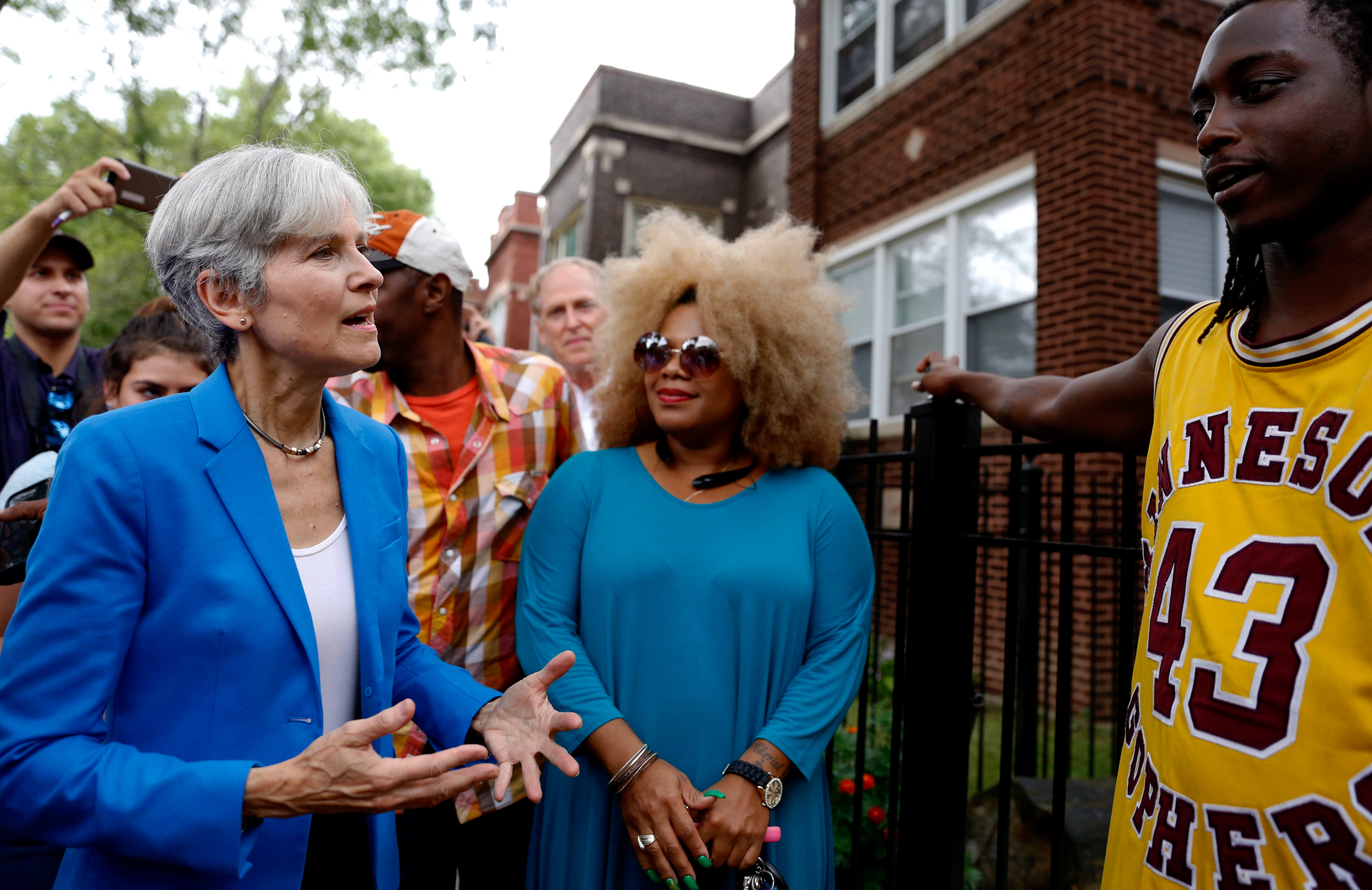 Green Party presidential candidate Jill Stein talks to South Austin neighborhood residentsThursday, Sept. 8, 2016, in Chicago. (Tae-Gyun Kim/AP)