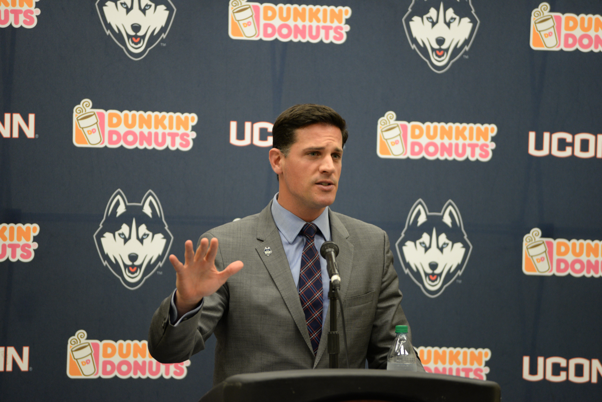 UConn Football Coach Bob Diaco introduces the fall 2016 incoming football players on Signing Day on Feb. 3, 2016. (Amar Batra/The Daily Campus)