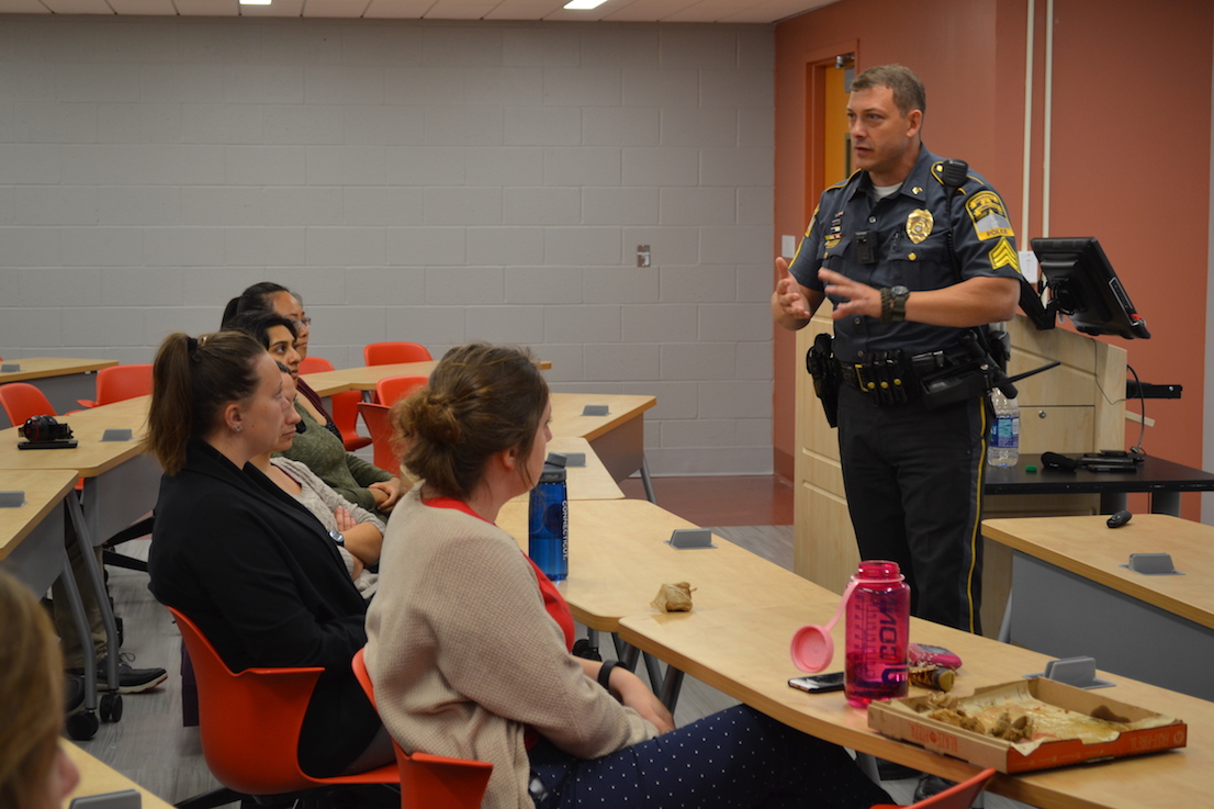 The student organization UConn Against Gun Violence held a presentation about active shooter survival on September 26 in Monteith Hall. Sergeant Hyland from the UConn Police department gave a talk about active shooters on school campuses and what to do in an emergency situation. (Olivia Stenger/The Daily Campus)