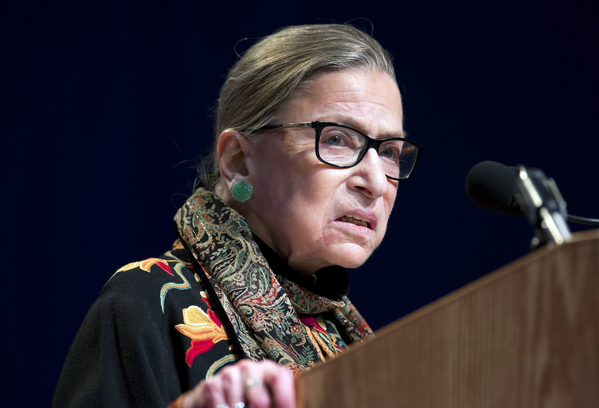 In this Jan. 28, 2016 file photo, Supreme Court Justice Ruth Bader Ginsburg speaks at Brandeis University in Waltham, Mass. Ginsburg is calling the protests of football players who decline to stand for the national anthem “dumb and disrespectful.” (Michael Dwyer, File/AP)
