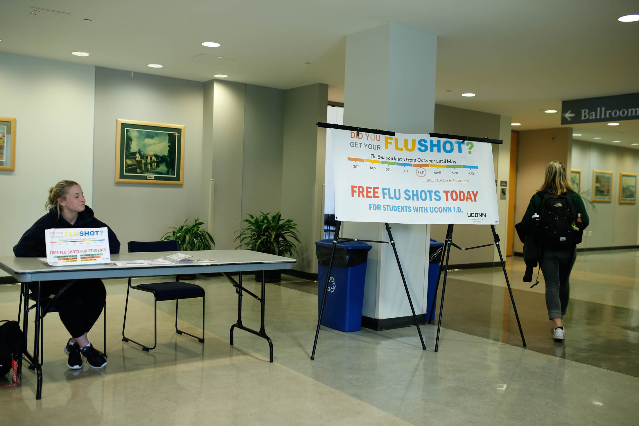 Students head into the Student Union Ballroom to receive a free flu vaccine from Student Health Services on Wednesday, Oct. 27, 2016. SHS expects to immunize roughly 3,000 students before flu season comes into full swing at the beginning of the spring semester. (Tyler Benton/The Daily Campus)