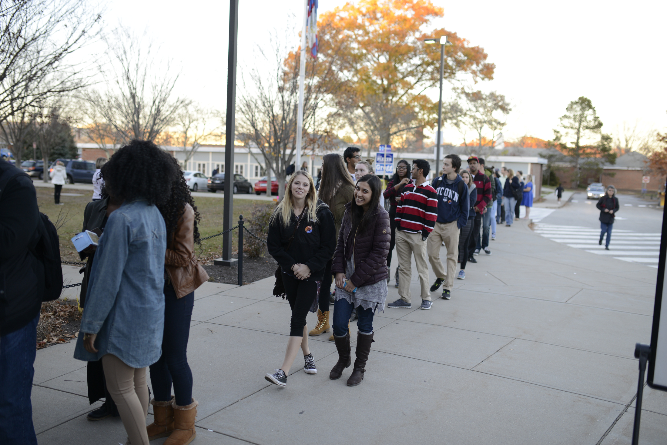 Students wait in line to vote outside the Mansfield Community Center on Tuesday, Nov. 8, 2016. (Jason Jiang/The Daily Campus)