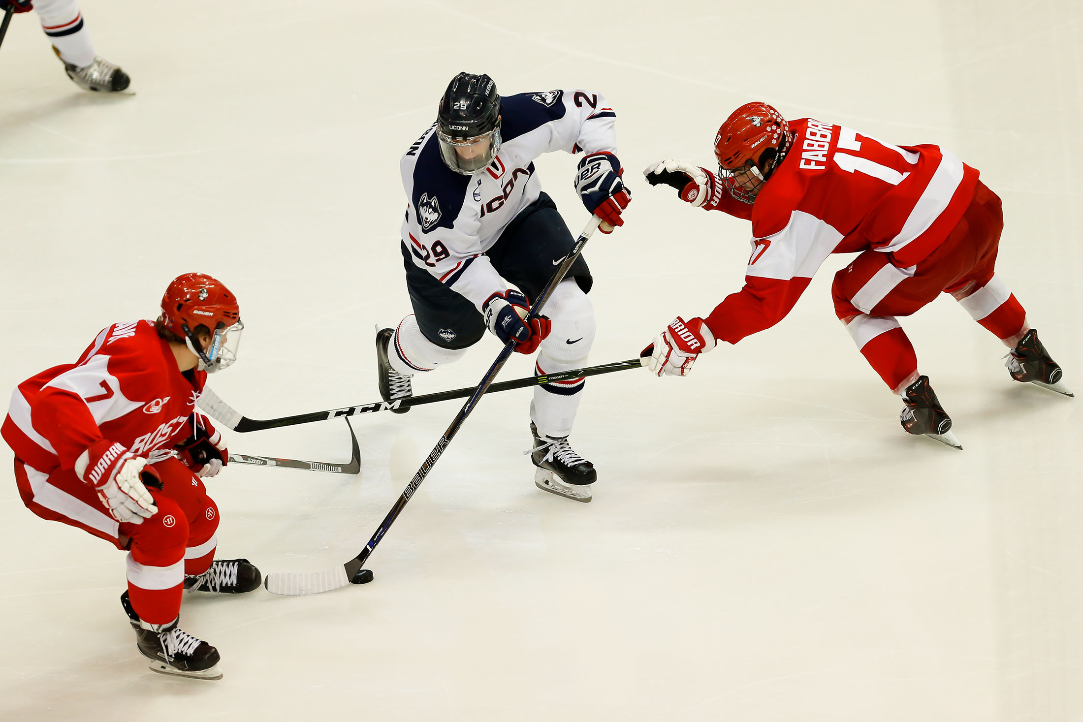 The Huskies take on BU at the XL Center Friday night. The Huskies were defeated 2-1with one goal from Spencer Naas. (Tyler Benton/The Daily Campus)