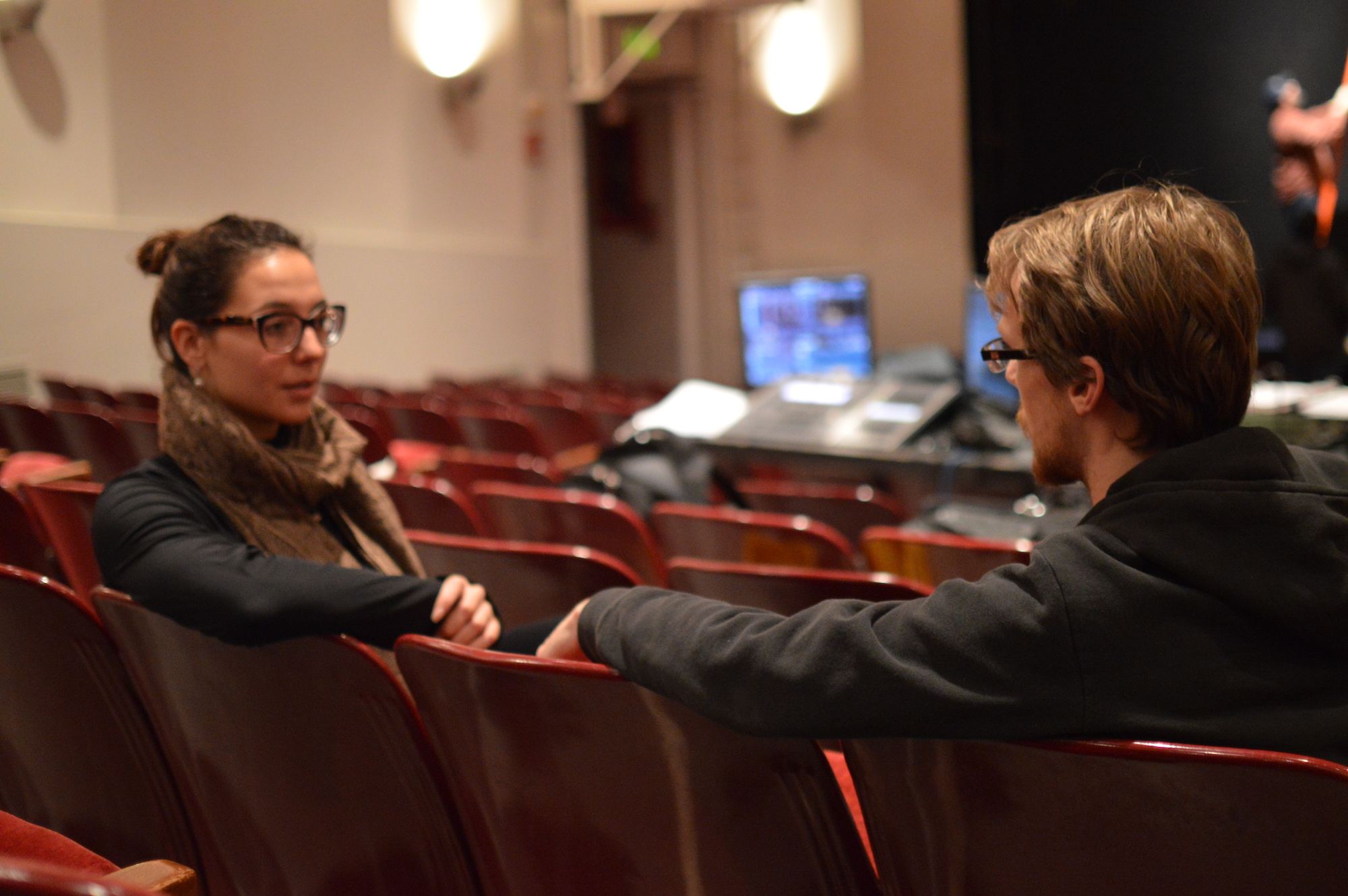 Natalia Cuevas, lead performer in the upcoming play performance "An Absolute Turkey" at Jorgensen Center for the Performing Arts talks on Nov. 28, 2016 in Jorgensen. (Miguel Morales/The Daily Campus)