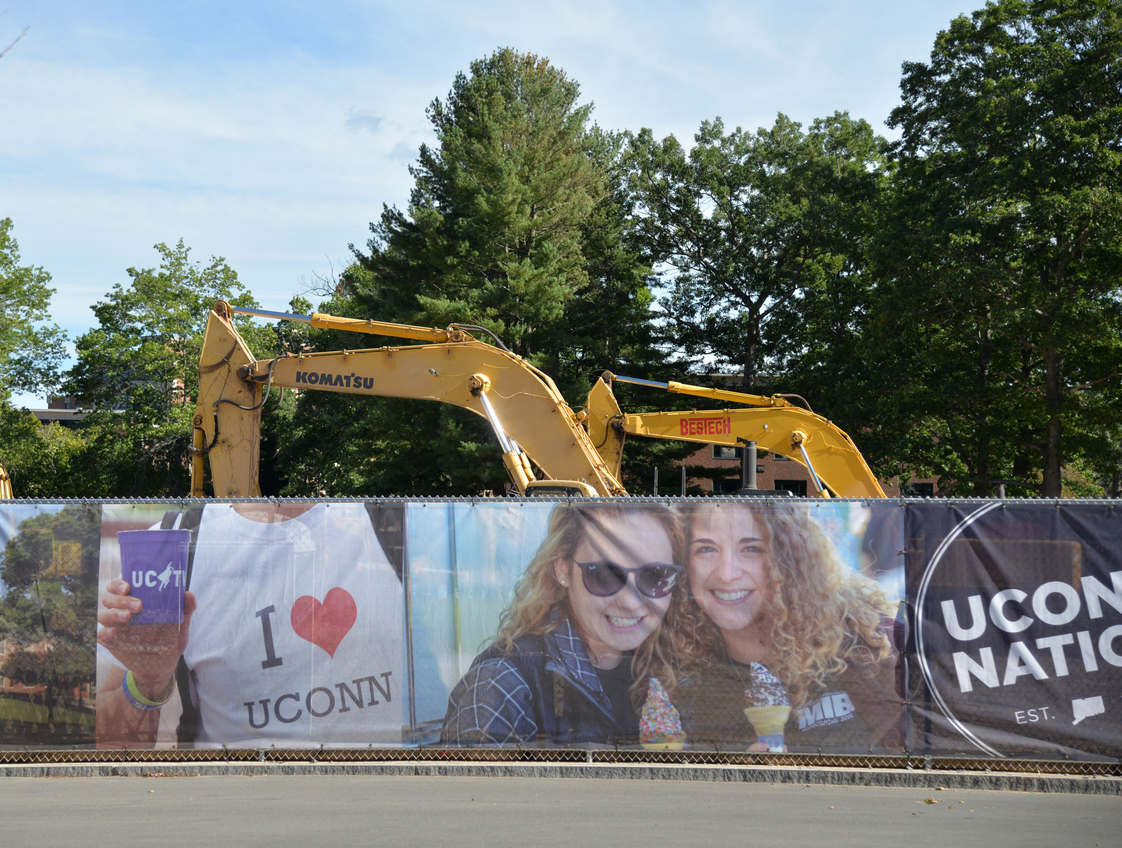 Construction continues at the site of the former Connecticut Commons dormitory. The site will reopen in the fall of 2019 as the new recreation center. (Zhelun Lang/The Daily Campus)