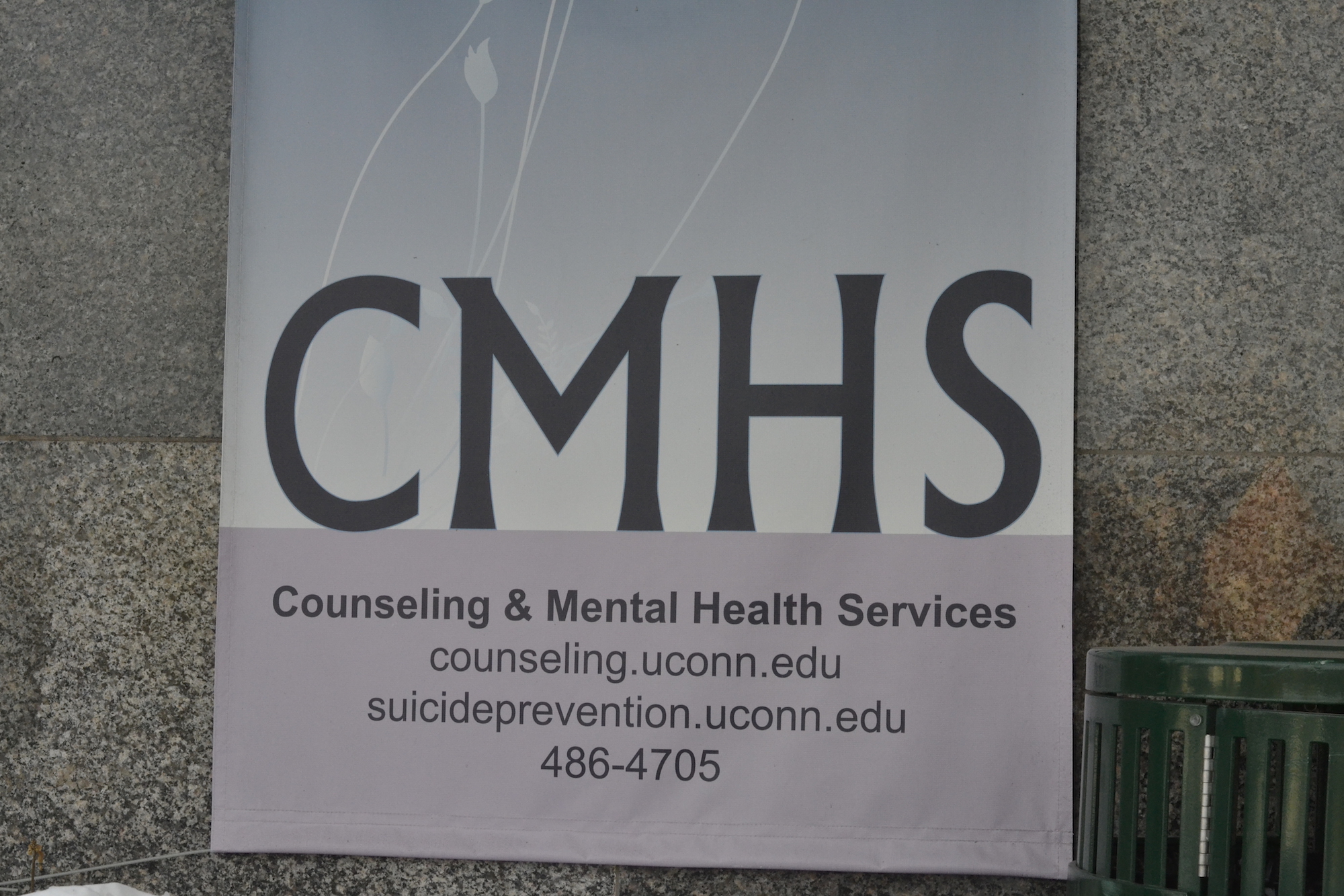 A sign advertising CMHS as a resource for students. (File/The Daily Campus)