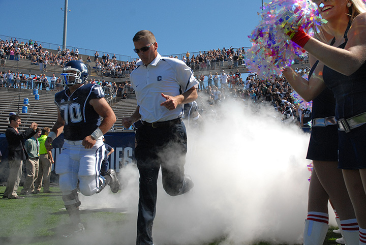 Photo of Randy Edsall during his 2010 coaching year at the UConn vs Texas Southern game September 12, 2010. UConn won 62-3. Our staff greet his re-hire with mixed feelings. (File Photo/ The Daily Campus)