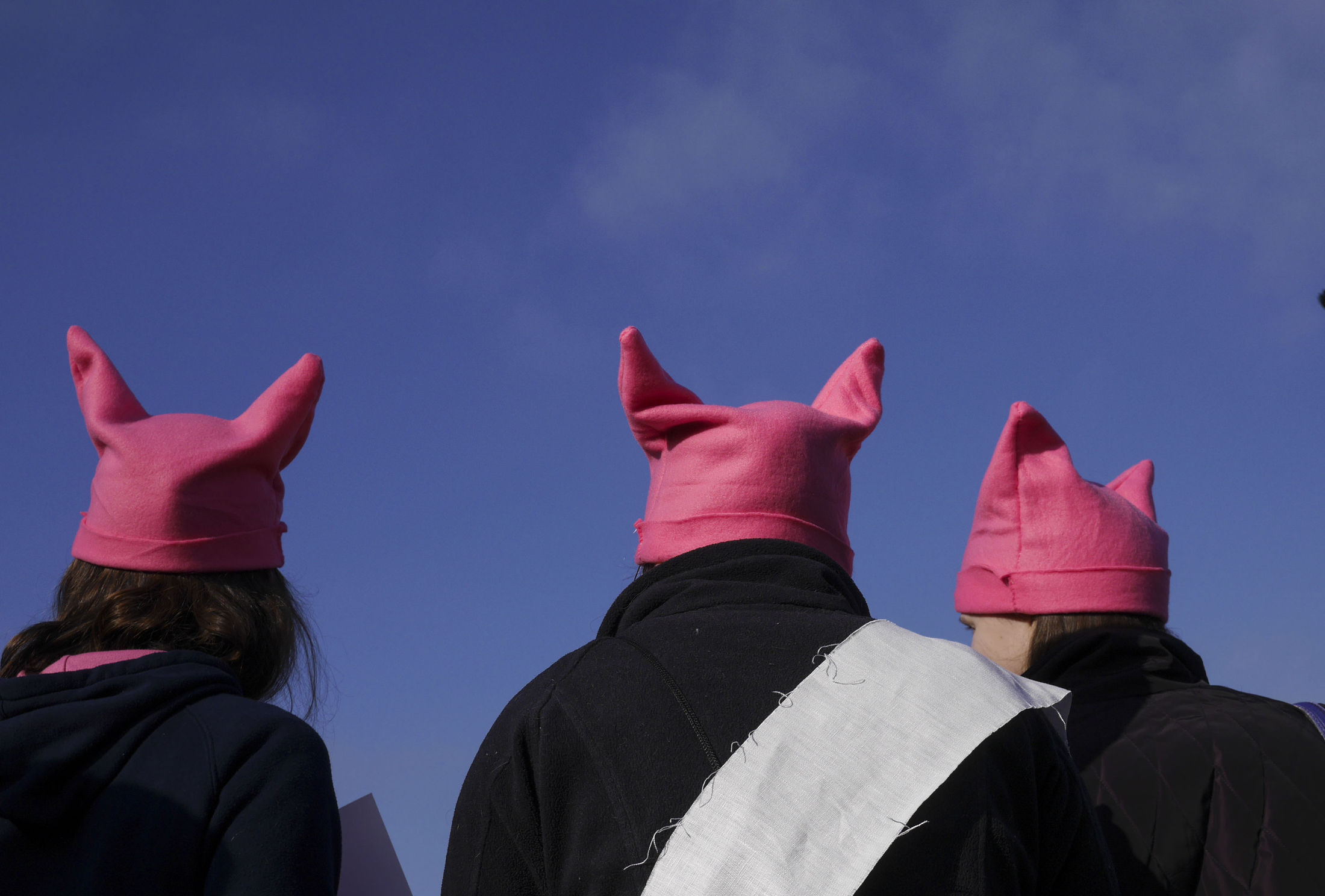 An example of the "pussyhats" worn by many of the protestors at women's marches across the country. (Bailey Wright/The Daily Campus)