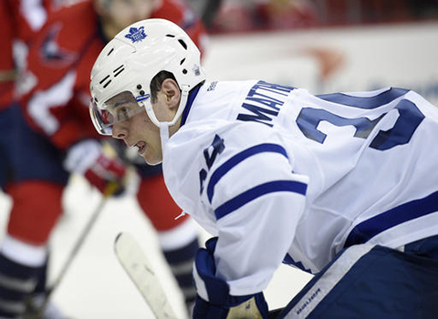 In this Tuesday, Jan. 3, 2017, photo, Toronto Maple Leafs center Auston Matthews (34) looks on during a faceoff in the second period of an NHL hockey game against the Washington Capitals in Washington. Rookies Auston Matthews and Patrik Laine were among the 40 players selected Tuesday, Jan. 10, 2017, for the NHL's All Star game. (Nick Wass/AP)