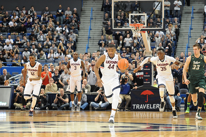 Pictured: UConn's Rodney Purvis (44) vs USF opponents March. 12, 2015 at the XL Center in Hartford. The Huskies won 69-43. (File photo/ The Daily Campus)