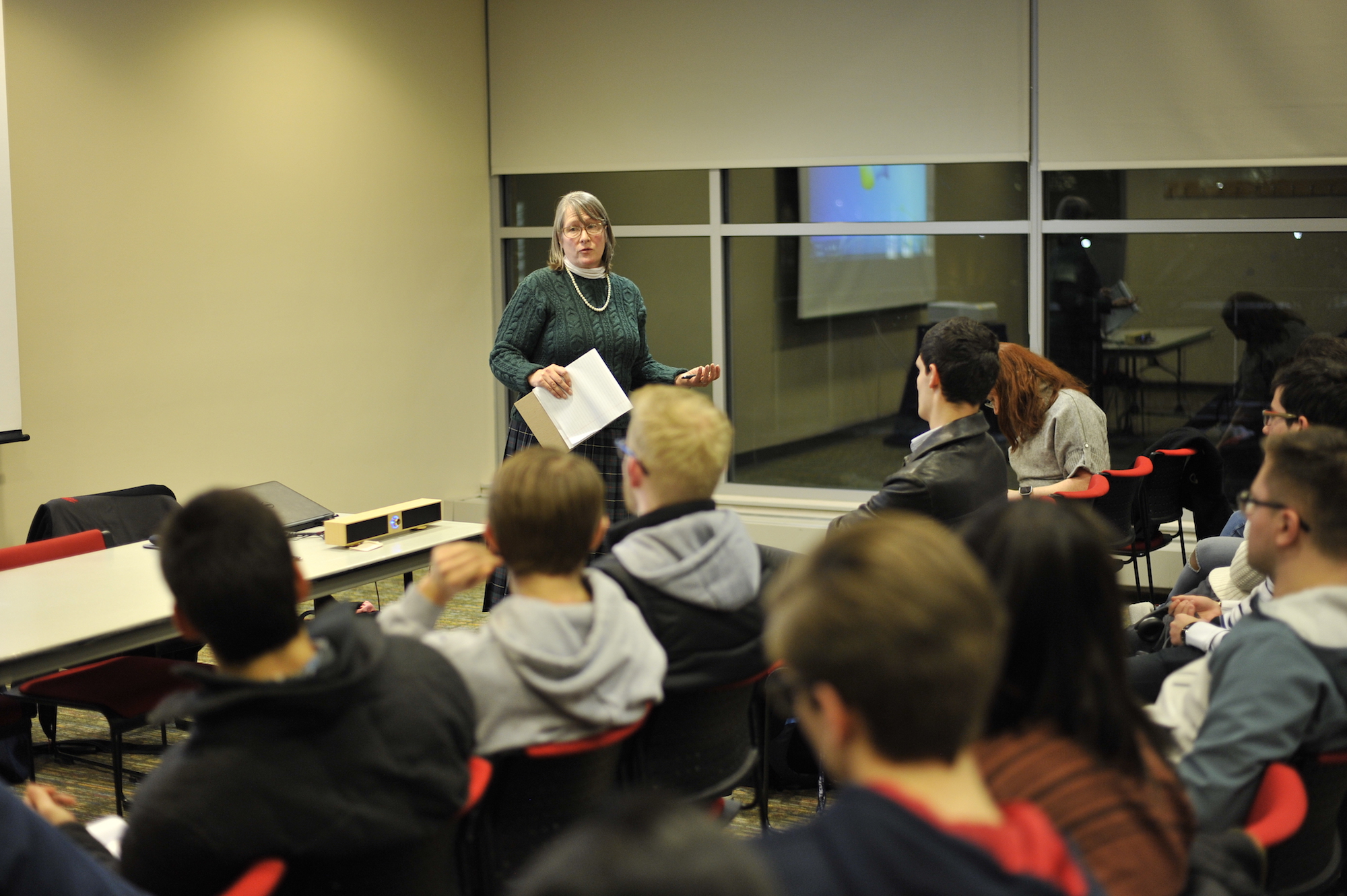 UConn Dean of Students Eleanor Daugherty talks at USG about the administration's response to President Trump's recent actions at USG caucus meeting on Feb 1, 2017 in Student Union Room 104. This week USG passed bills on Community Standards and a sustainability course. (Jason Jiang/The Daily Campus)