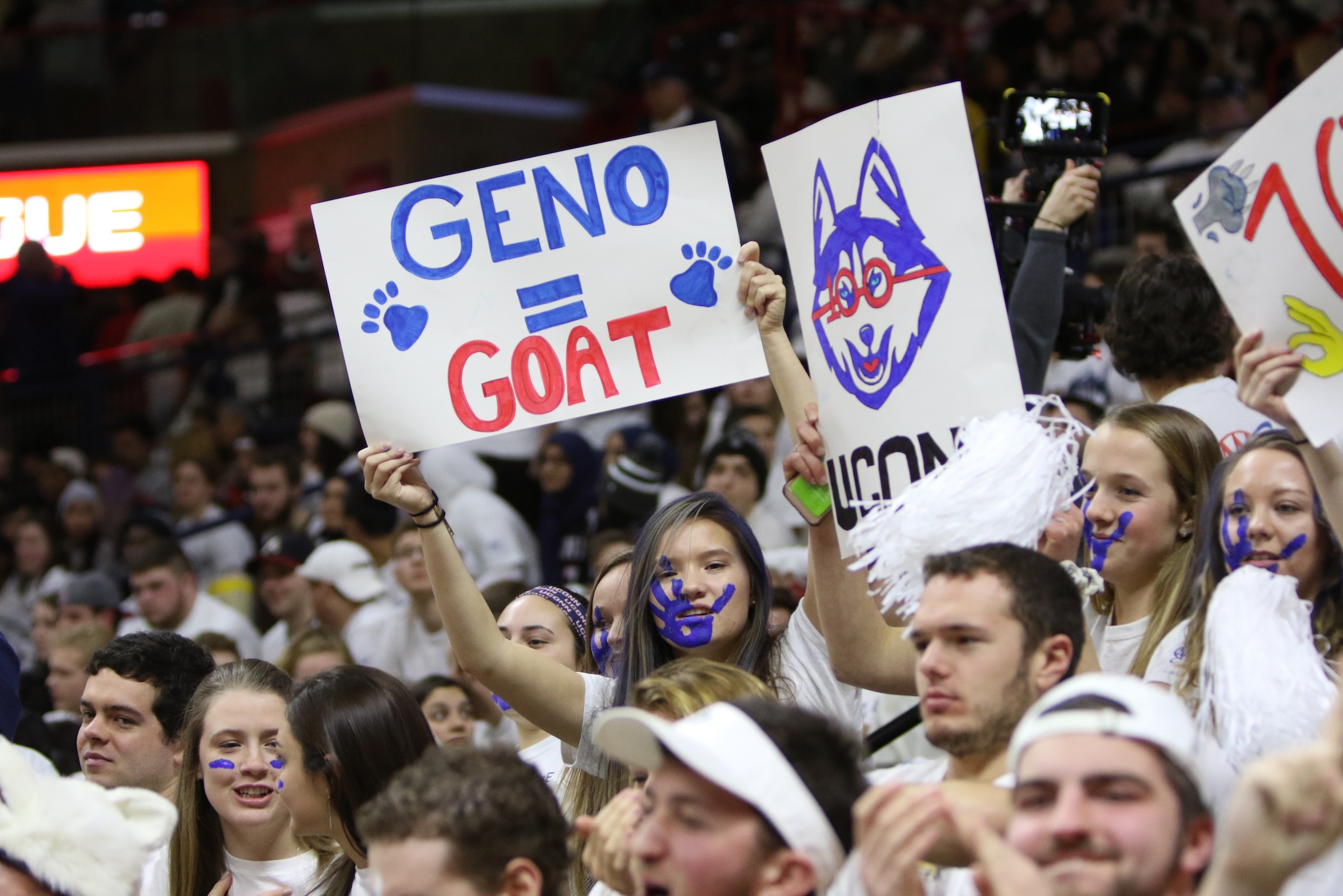Fans cheer on the UConn women's basketball team during their game against South Carolina on Monday night at Gampel Pavilion. (Jackson Haigis/The Daily Campus)