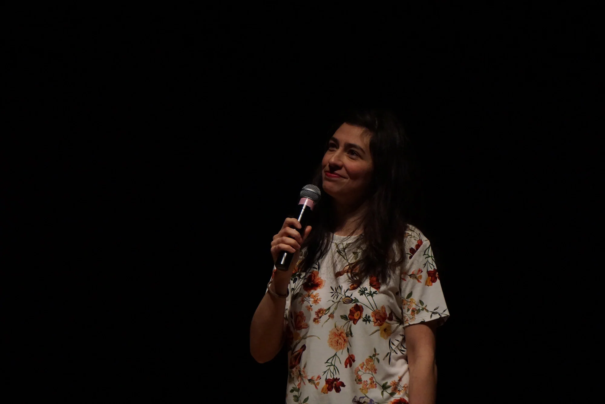 Comedian Melissa Villaseñor performs in the Student Union Theater during the Wednesday, Feb. 15, 2017 comedy show, presented by SUBOG. Villaseñor is a regular cast member on Saturday Night Live. (David Anastasio/The Daily Campus)