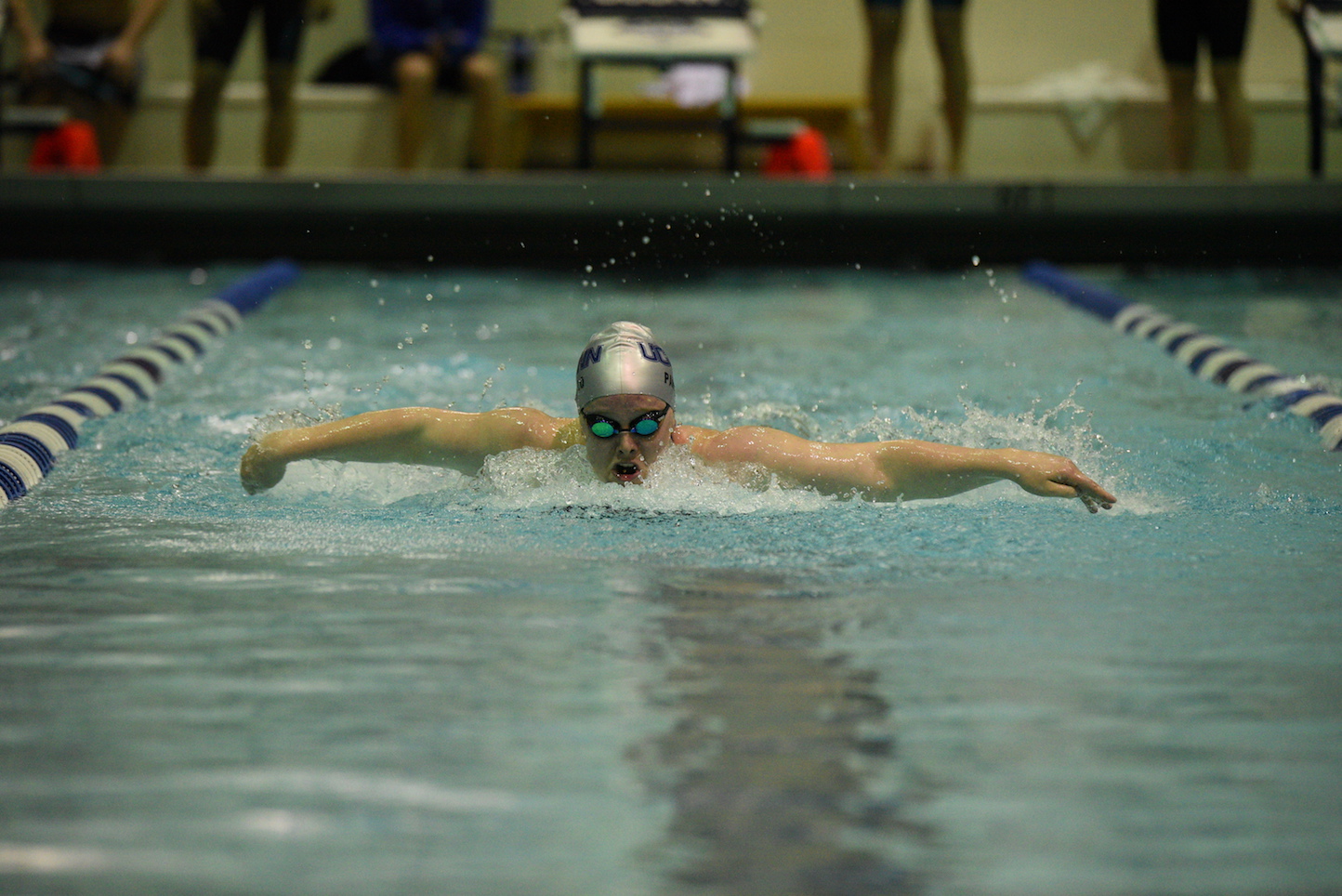 A UConn swimmer races in the Butterfly during the Huskies' meet on February 4, 2017. (Zhelun Lang/The Daily Campus)