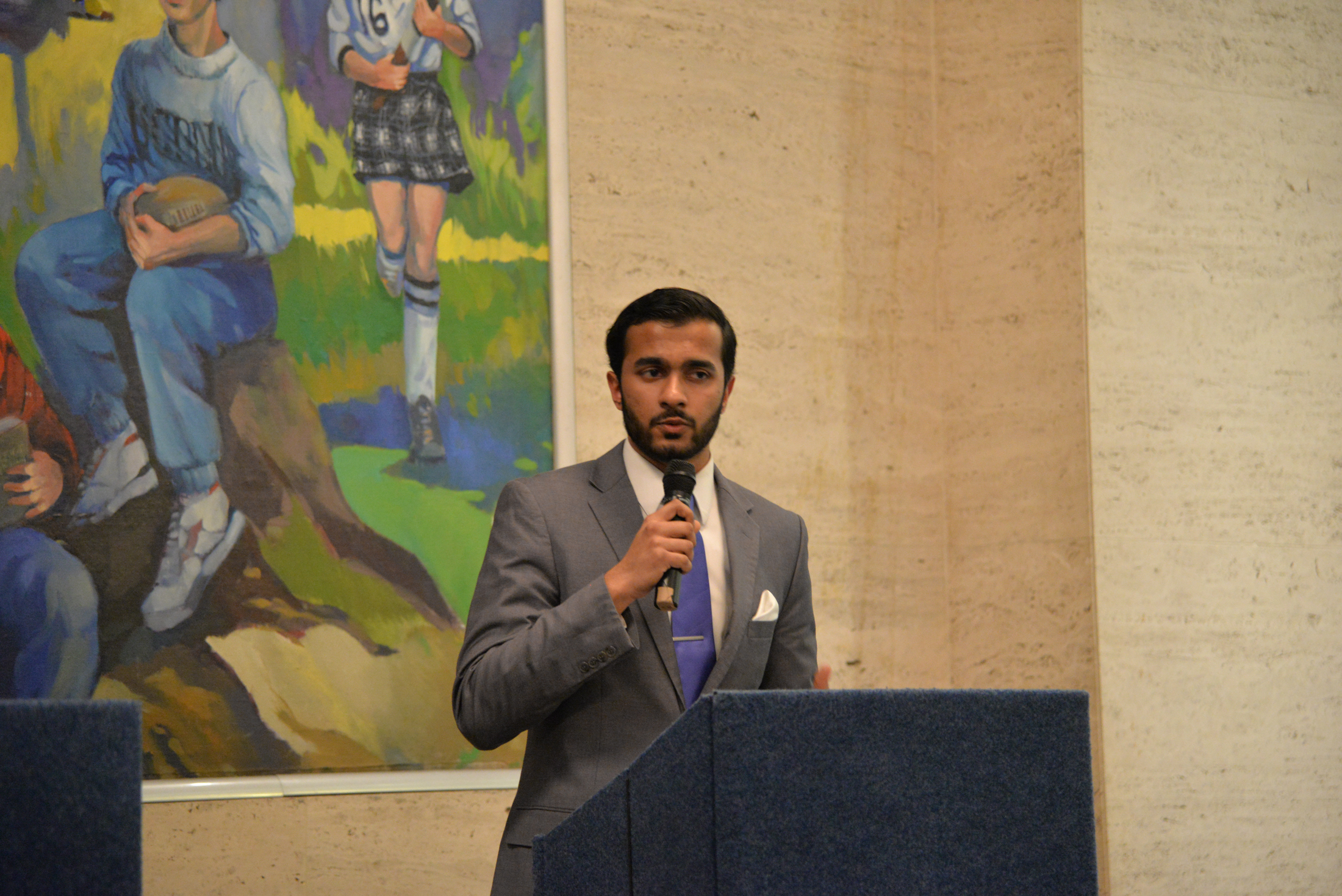 Ven Gopal speaks at the USG debate on Feb. 23, 2017 in the Student Union. He is Stern's pick for vice president. (Amar Batra/The Daily Campus)