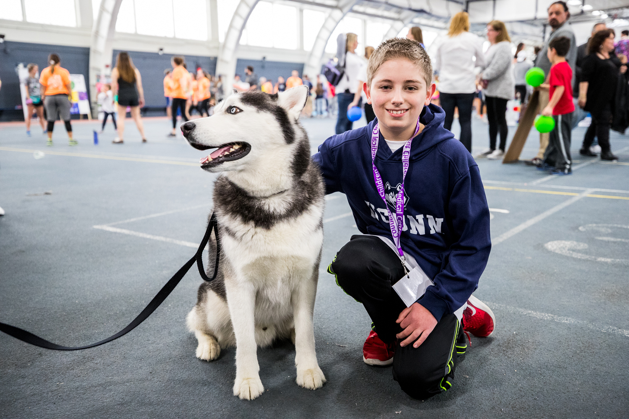 Jonathan the husky, UConn's famed mascot, pictured at HuskyTHON. The UConn trademark capitalization has been misunderstood by many. (Owen Bonaventura/ The Daily Campus)