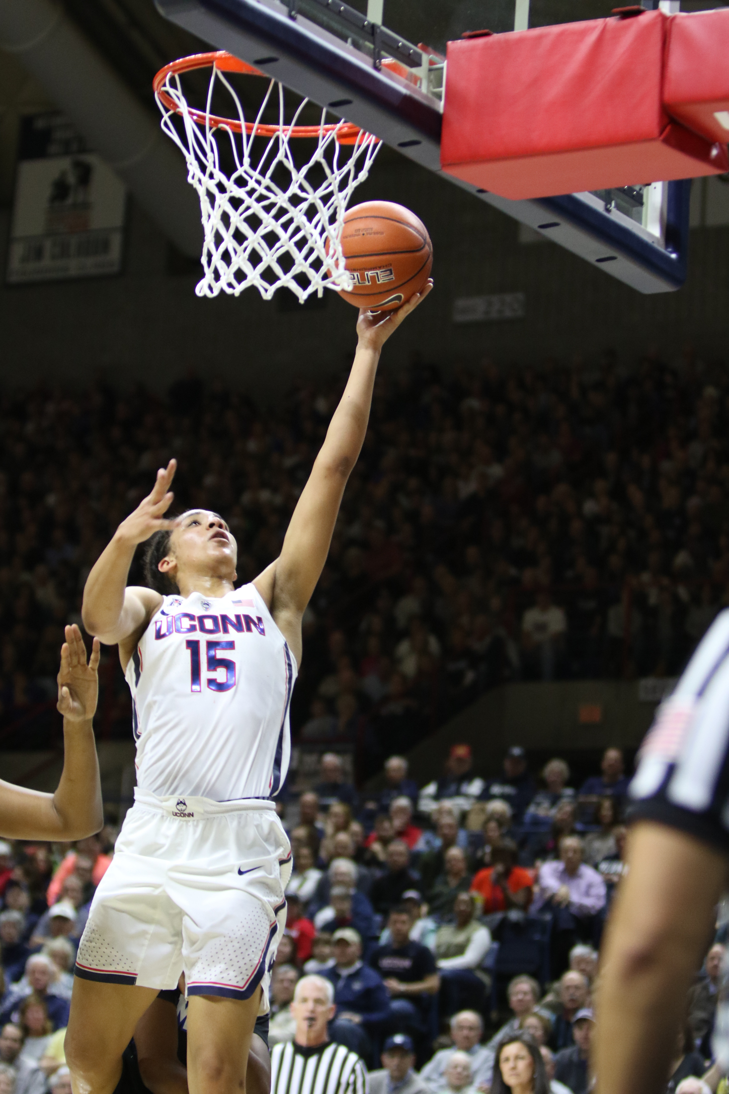 Gabby Williams completes a layup during the Huskies 91-48 victory over Memphis on Feb. 27, 2017 on Senior Day. (Jackson Haigis/The Daily Campus)