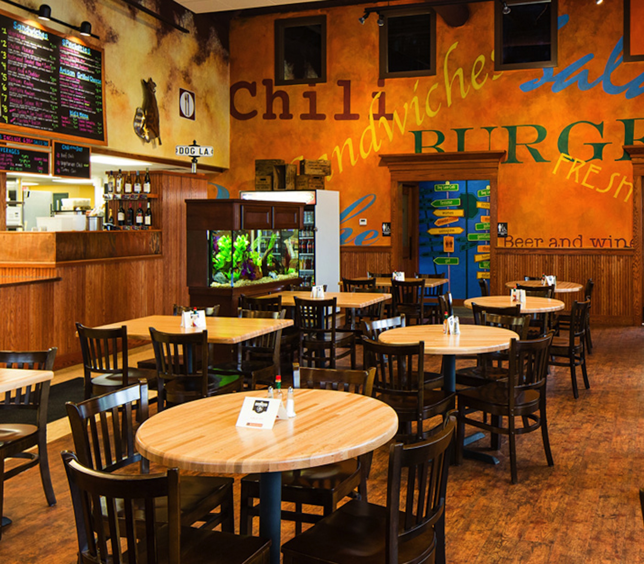 Dog Lane Café in Storrs Center provides a relaxed atmosphere while serving up coffee sandwiches and other foods, such as the "Dog House burger." (Photo courtesy of Dog Lane Café)
