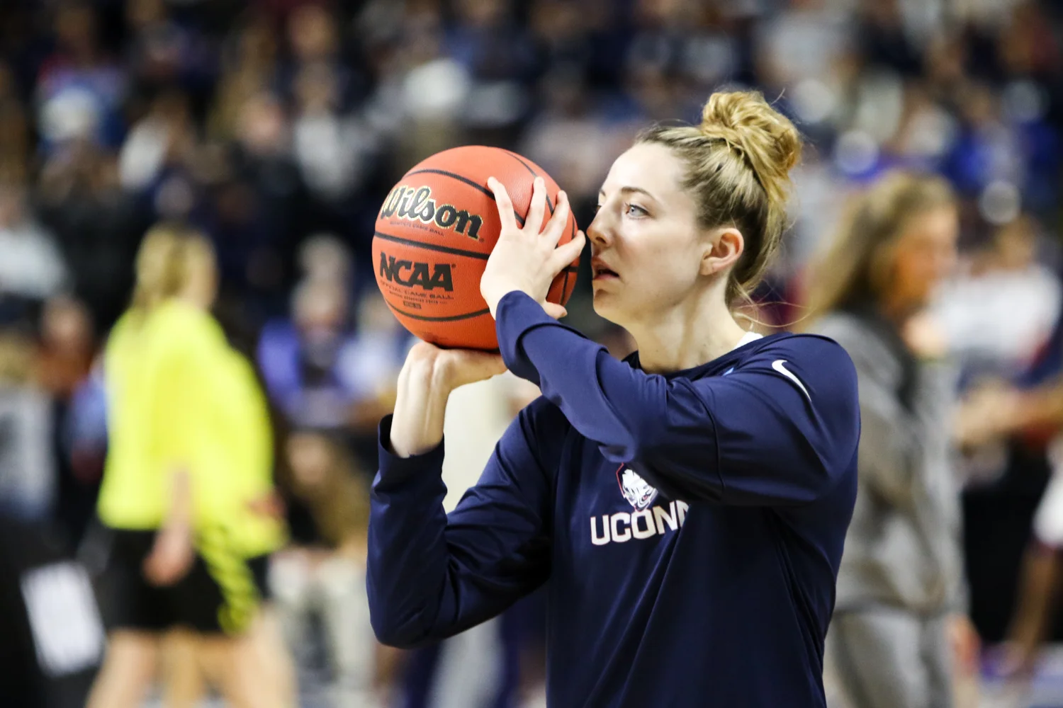 UConn sophomore Katie Lou Samuelson warms up before the start of the game. Samuelson was held to just 8 points on 4-for-13 shooting.