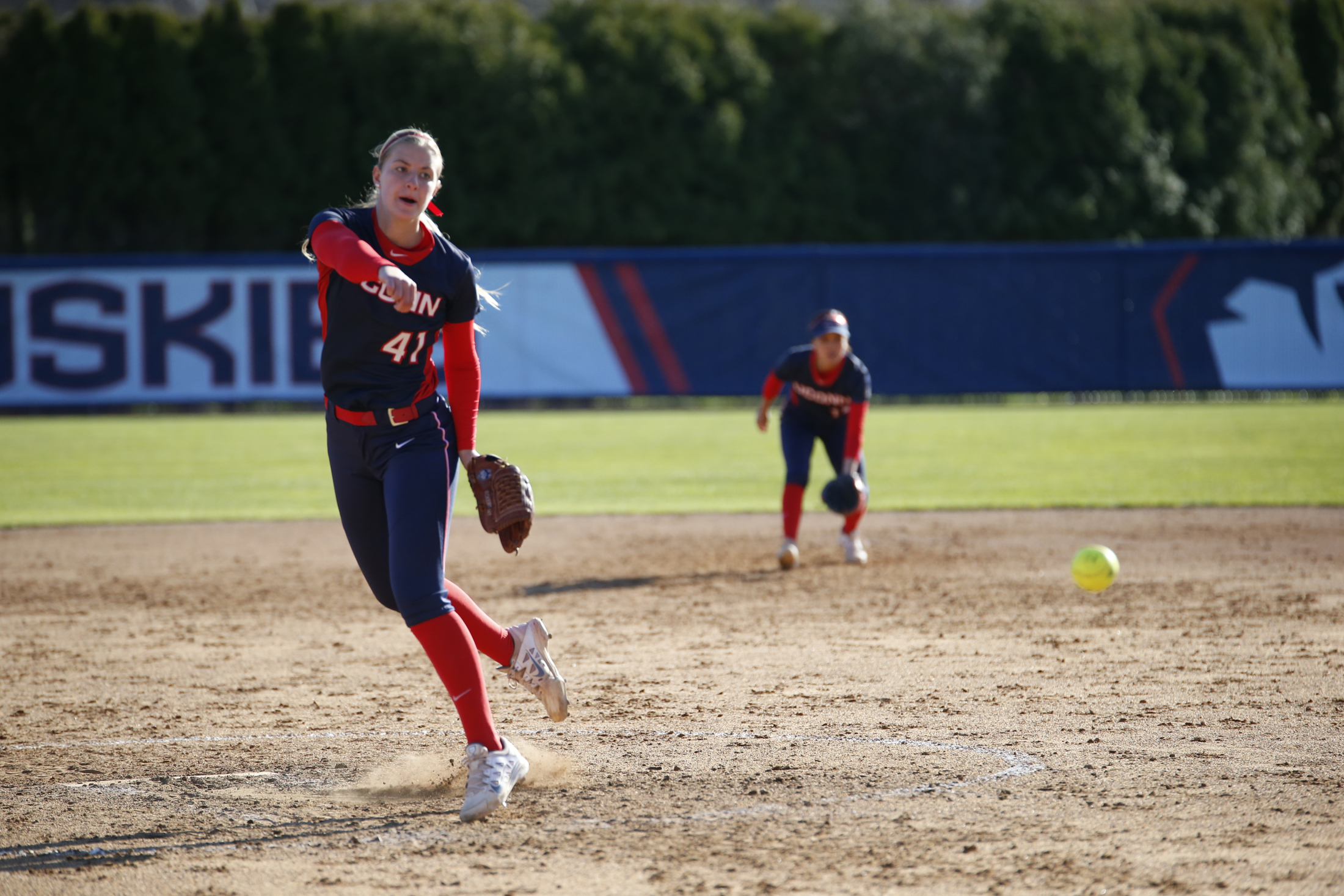 The Huskies defeat CCSU 6-0 because of a run in the first inning and a grand slam by Ally Hernandez on April 13, 2016. (Tyler Benton/The Daily Campus)