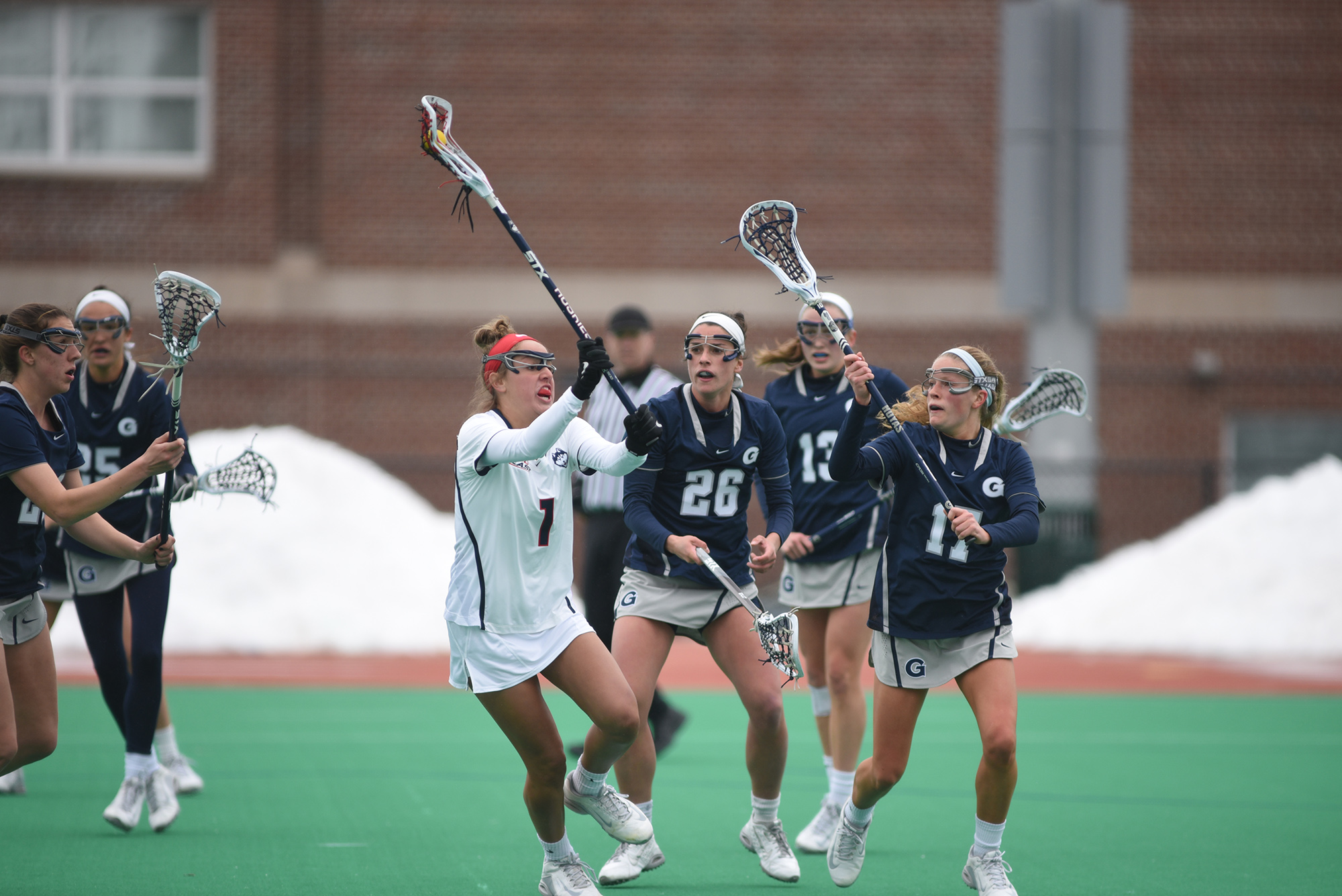 The Women's Lacrosse team loses to the Georgetown Hoyas 14-6 on March 25, 2017 bringing their record to 3-6. Their next game is away against Denver. (Charlotte Lao/ The Daily Campus)