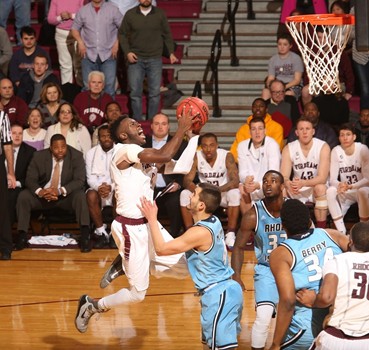 Guard Antwoine Anderson goes up for a shot in a game against Rhode Island. Anderson announced his commitment to UConn for the 2017-18 season, where he will play as a graduate transfer. (Photo courtesy fordhamsports.com)