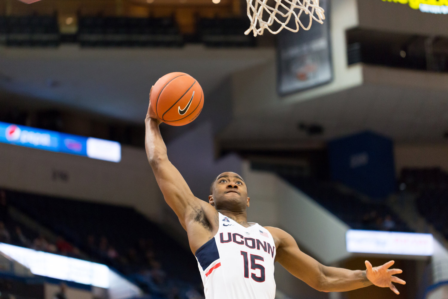 Senior Rodney Purvis completes a layup during the Huskies 64-49 victory over UCF on Sunday, Jam 8, 2016. The Huskies fell to SMU rival 69-49 on Thursday evening. (Tyler Benton/The Daily Campus)