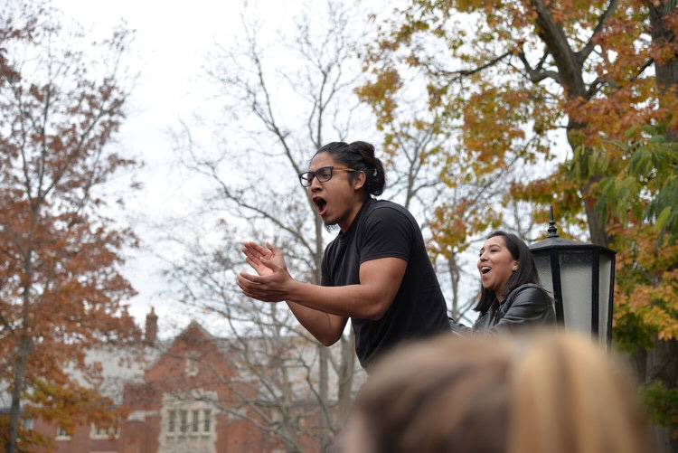 Eric Cruz-Lopez gives his demands for undocumented students rights in front the Wilbur Cross Building on Wednesday Nov. 9, 2016 at the “Rally for the People,” which he organized following the election results. (Amar Batra/The Daily Campus)