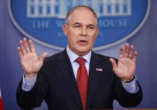FILE - In this June 2, 2017, file photo, EPA Administrator Scott Pruitt speaks to the media during the daily briefing in the Brady Press Briefing Room of the White House in Washington. (AP Photo/Pablo Martinez Monsivais, File)
