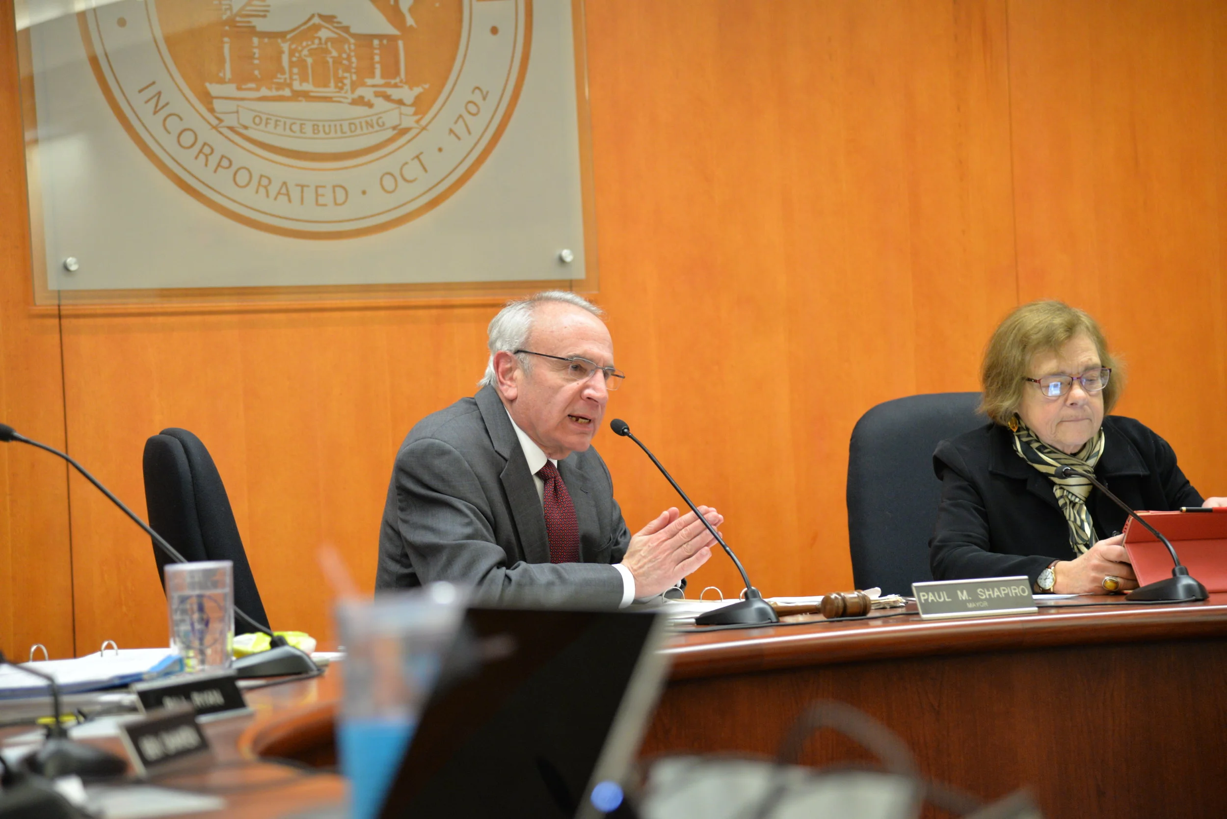 The Mansfield town council meets for its weekly meeting to discuss the emergency services information, sewer budgets, and the new zoning ordinance on Monday evening in town hall. (Amar Batra/The Daily Campus)